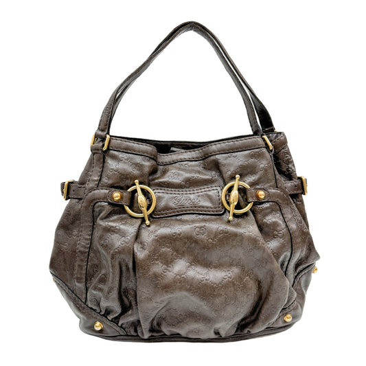 Jockey Brown GG Leather Canvas Shoulder Bag