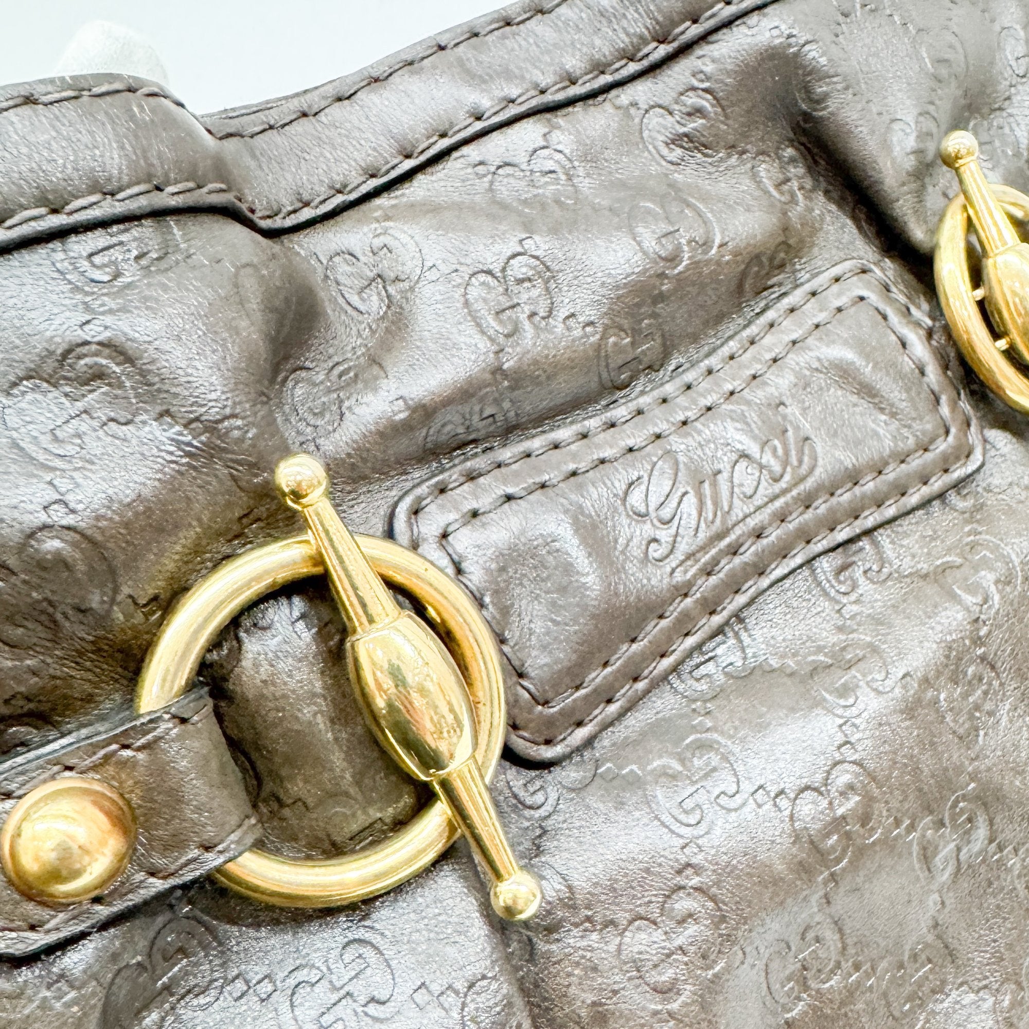 Jockey Brown GG Leather Canvas Shoulder Bag