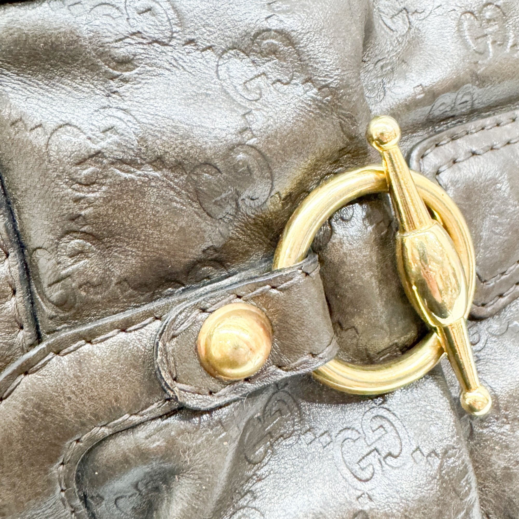 Jockey Brown GG Leather Canvas Shoulder Bag