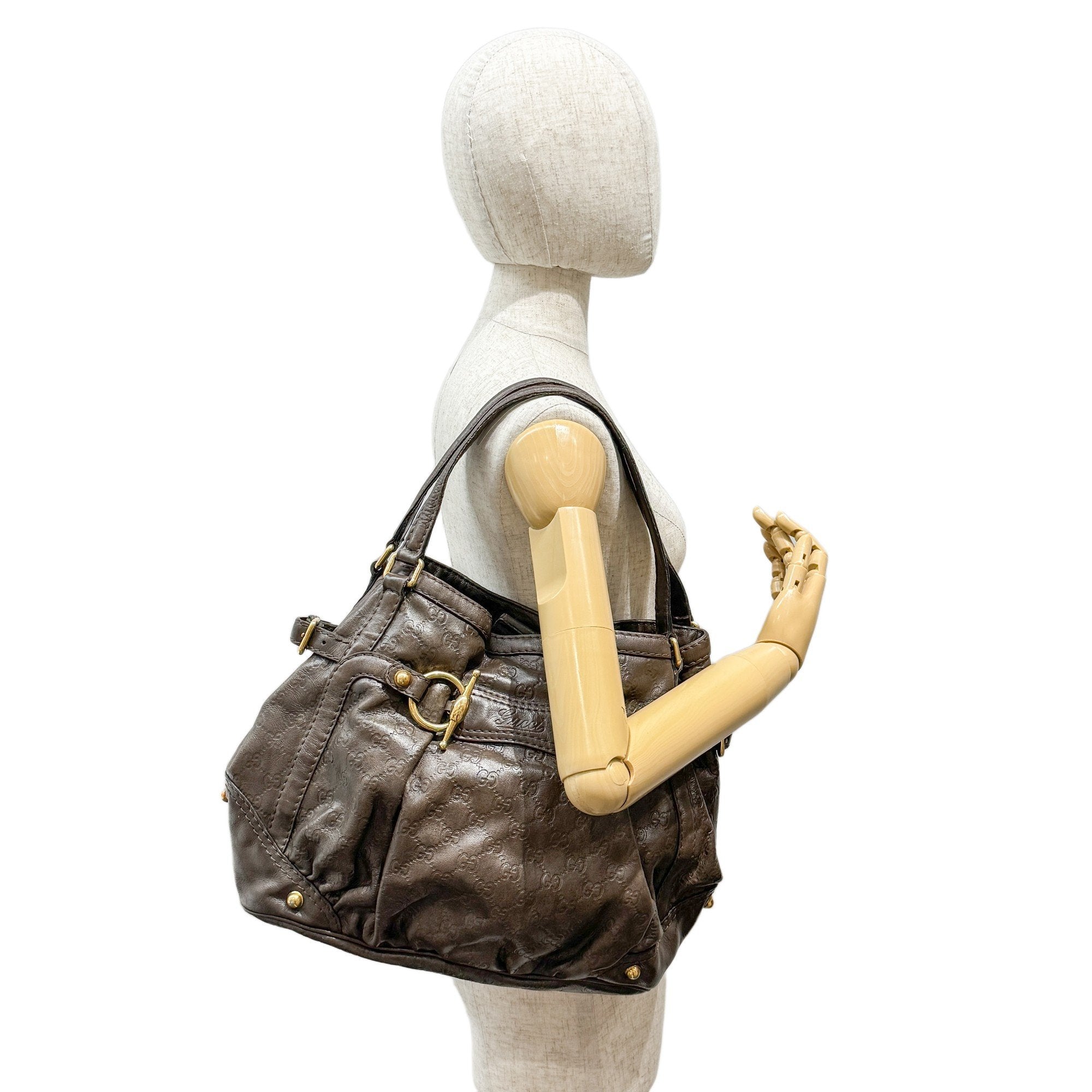 Jockey Brown GG Leather Canvas Shoulder Bag