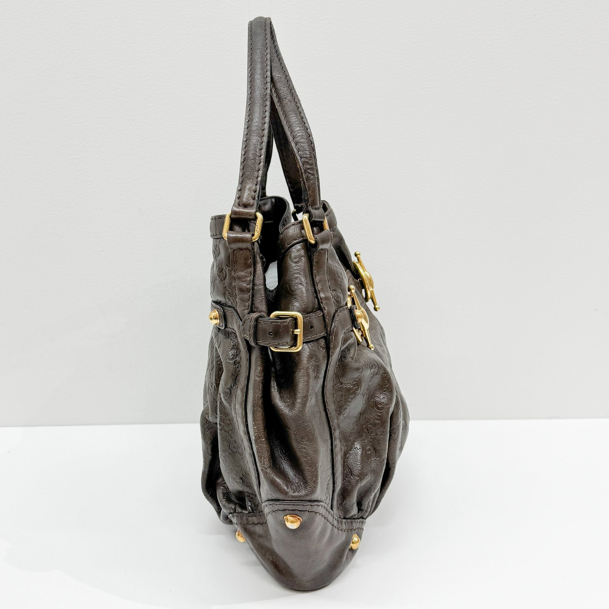 Jockey Brown GG Leather Canvas Shoulder Bag