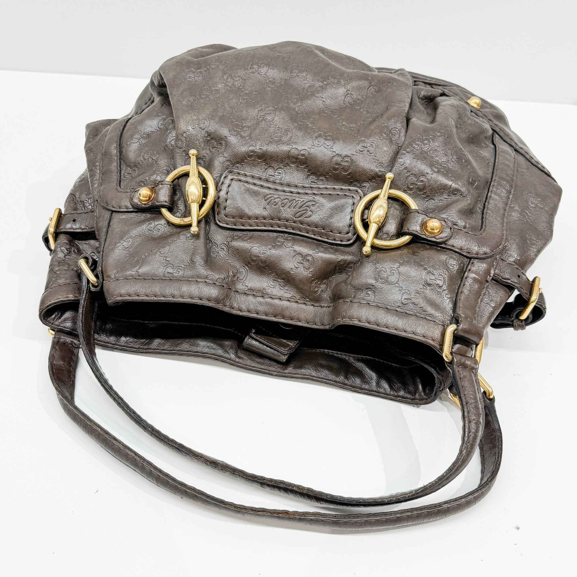 Jockey Brown GG Leather Canvas Shoulder Bag