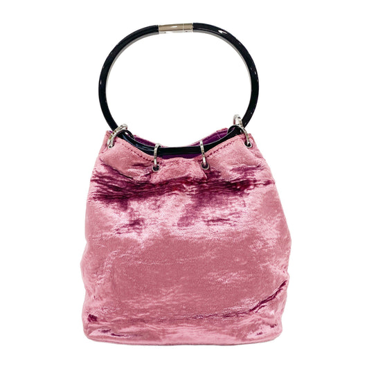 Pink Velvet Ring Handle Bucket Handbag