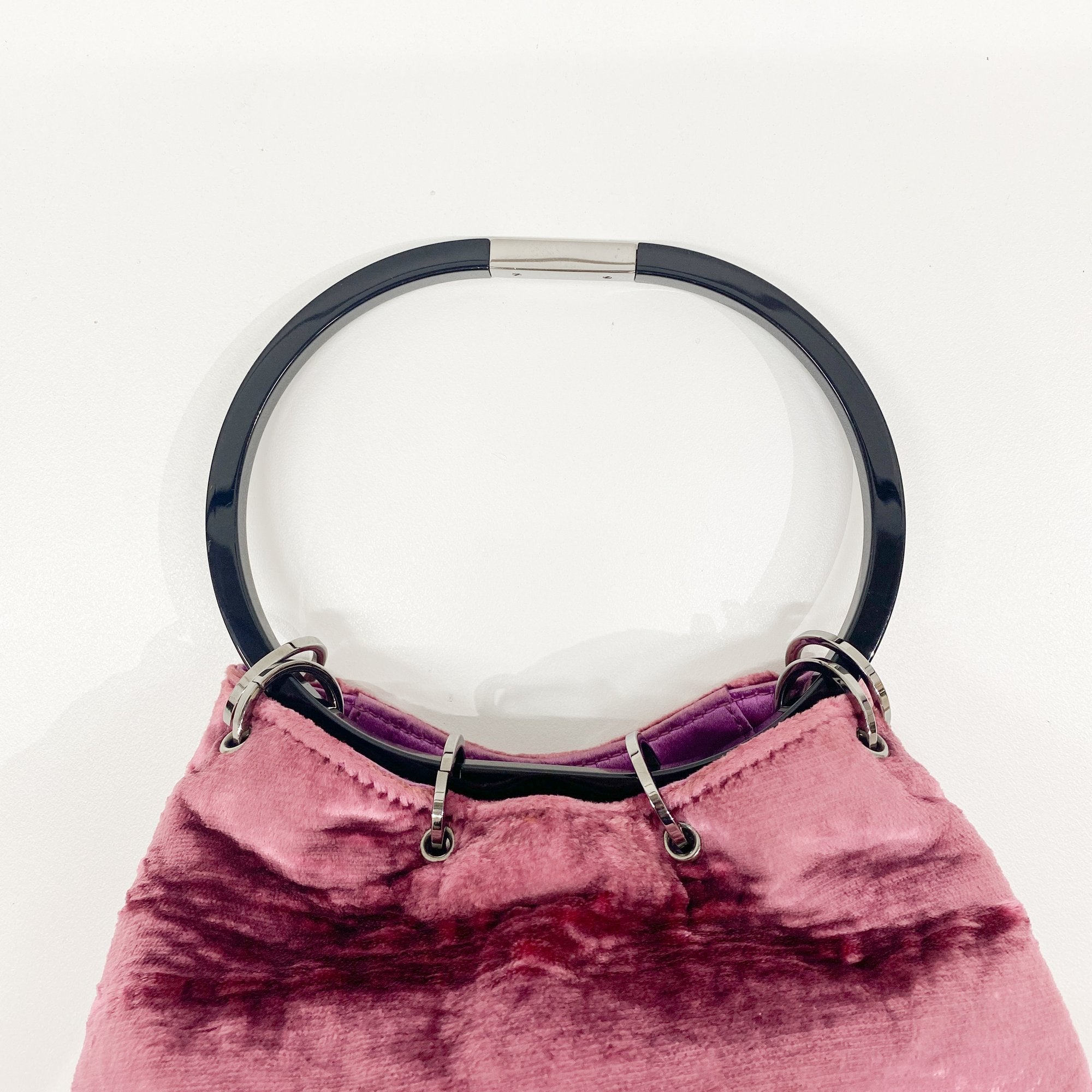 Pink Velvet Ring Handle Bucket Handbag