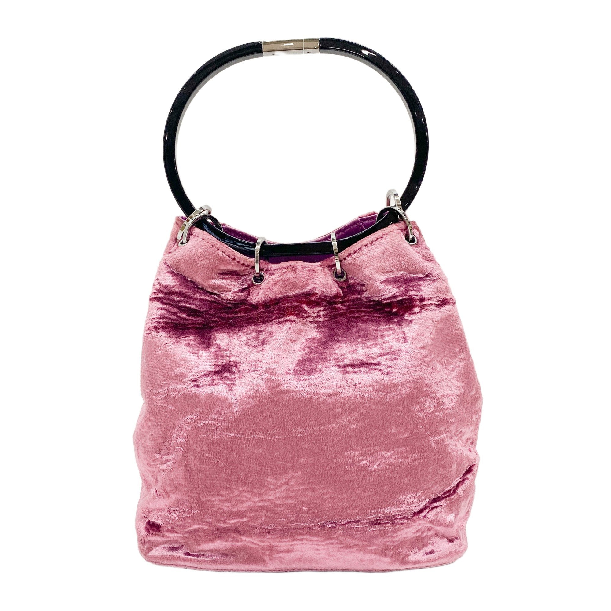 Pink Velvet Ring Handle Bucket Handbag