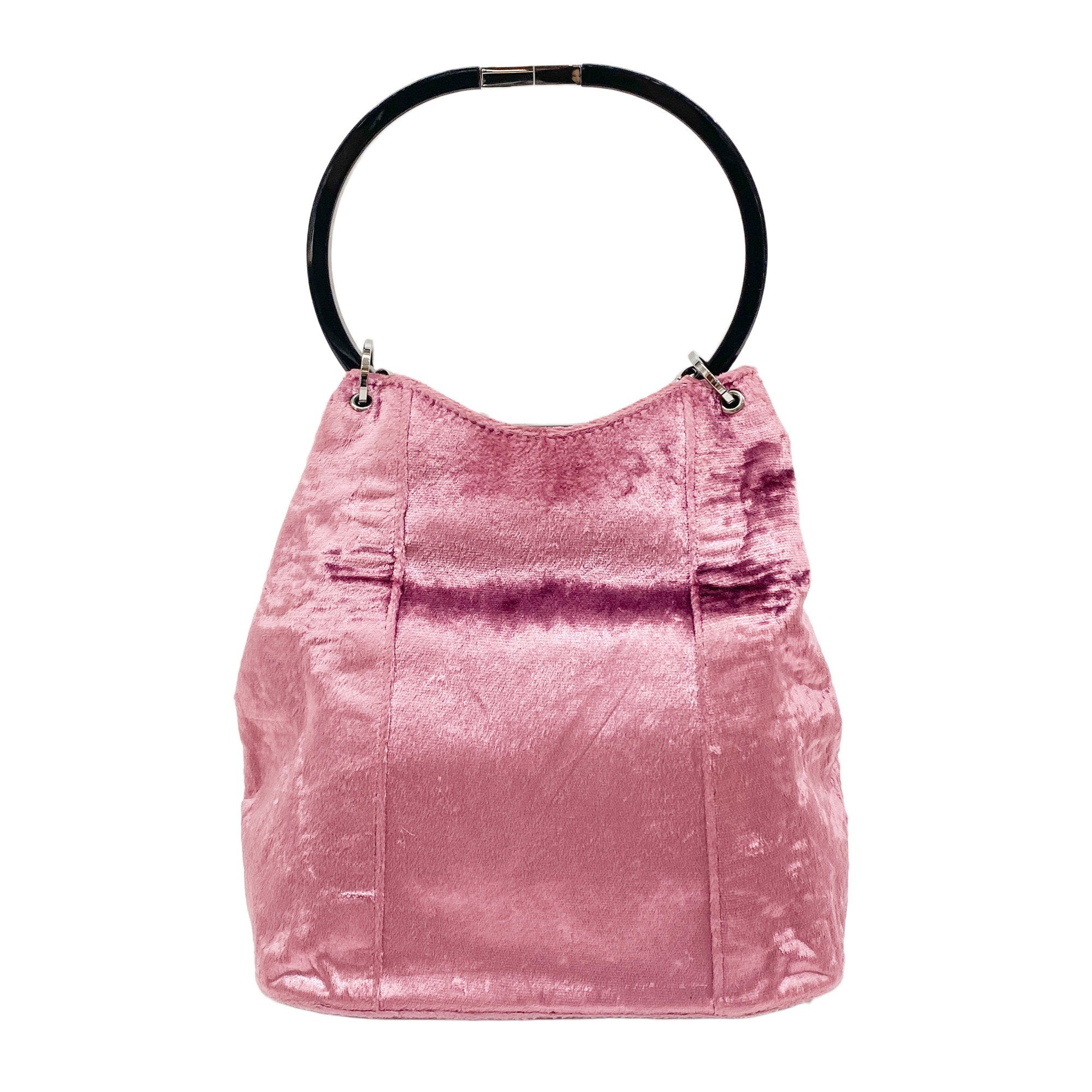 Pink Velvet Ring Handle Bucket Handbag