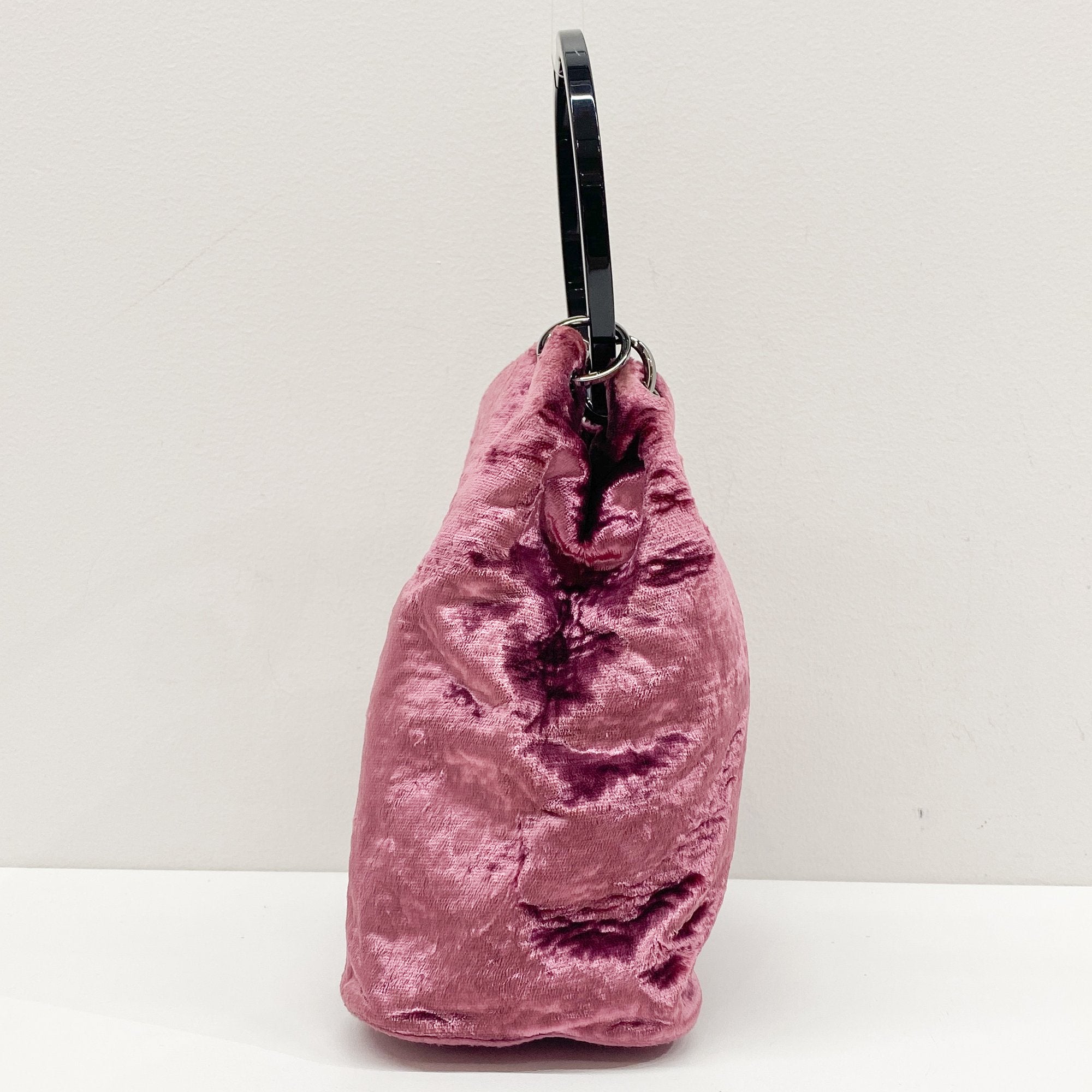 Pink Velvet Ring Handle Bucket Handbag