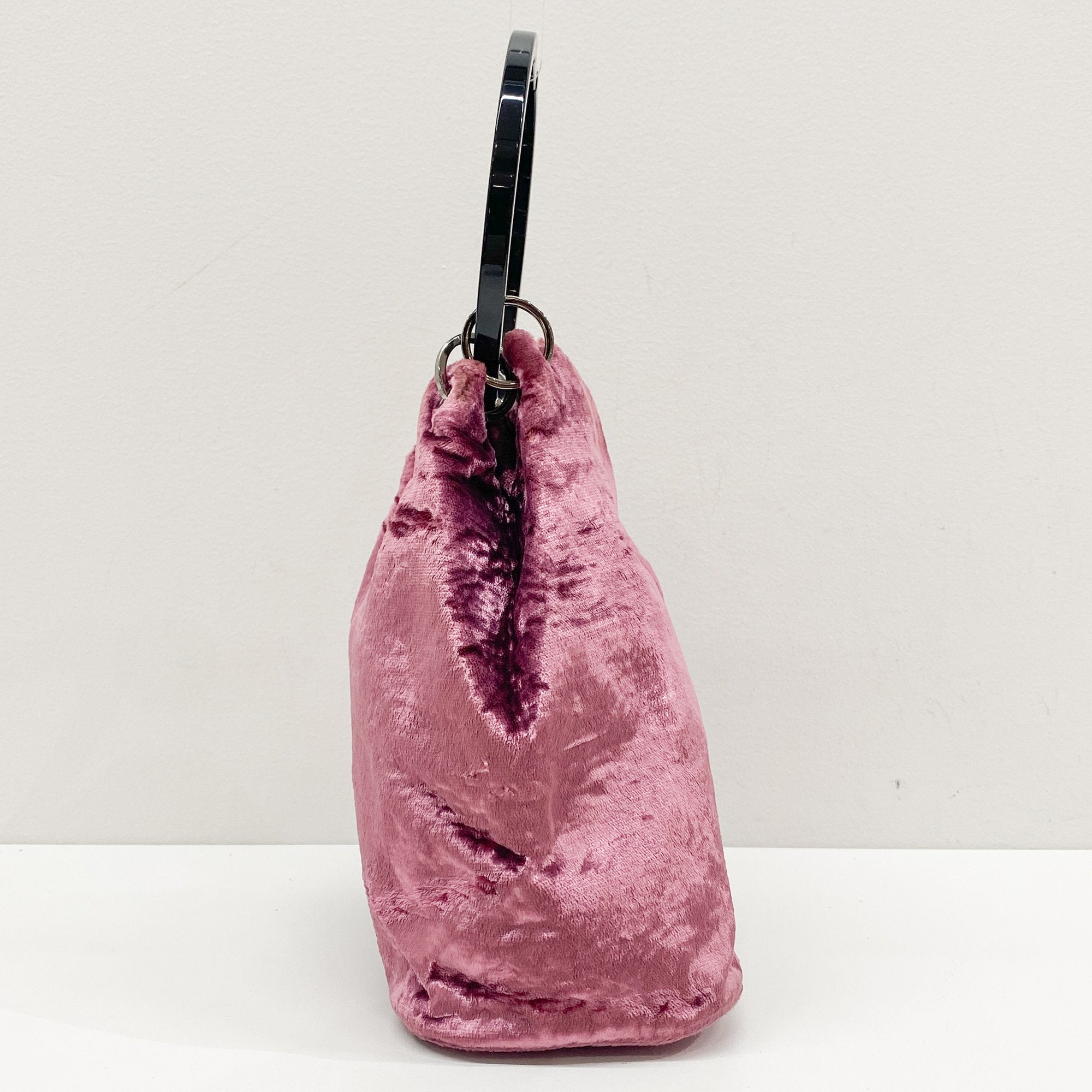 Pink Velvet Ring Handle Bucket Handbag