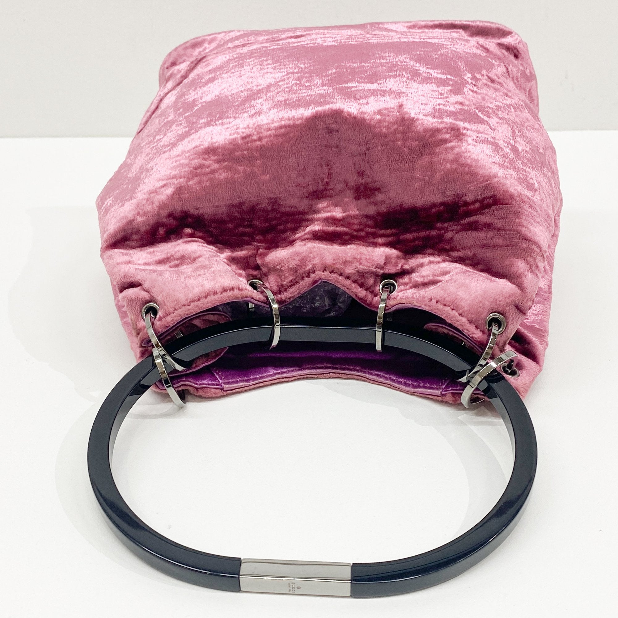 Pink Velvet Ring Handle Bucket Handbag