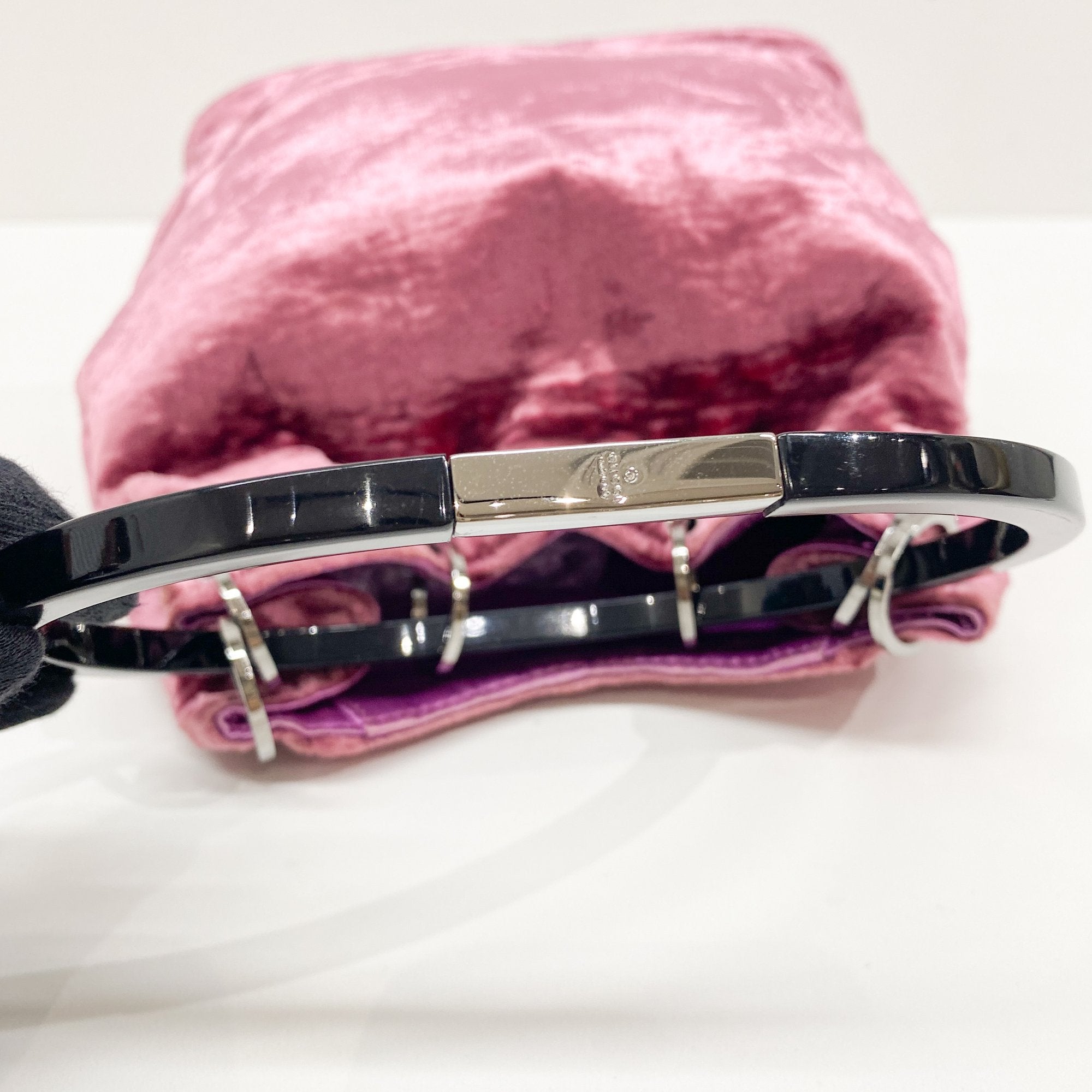 Pink Velvet Ring Handle Bucket Handbag