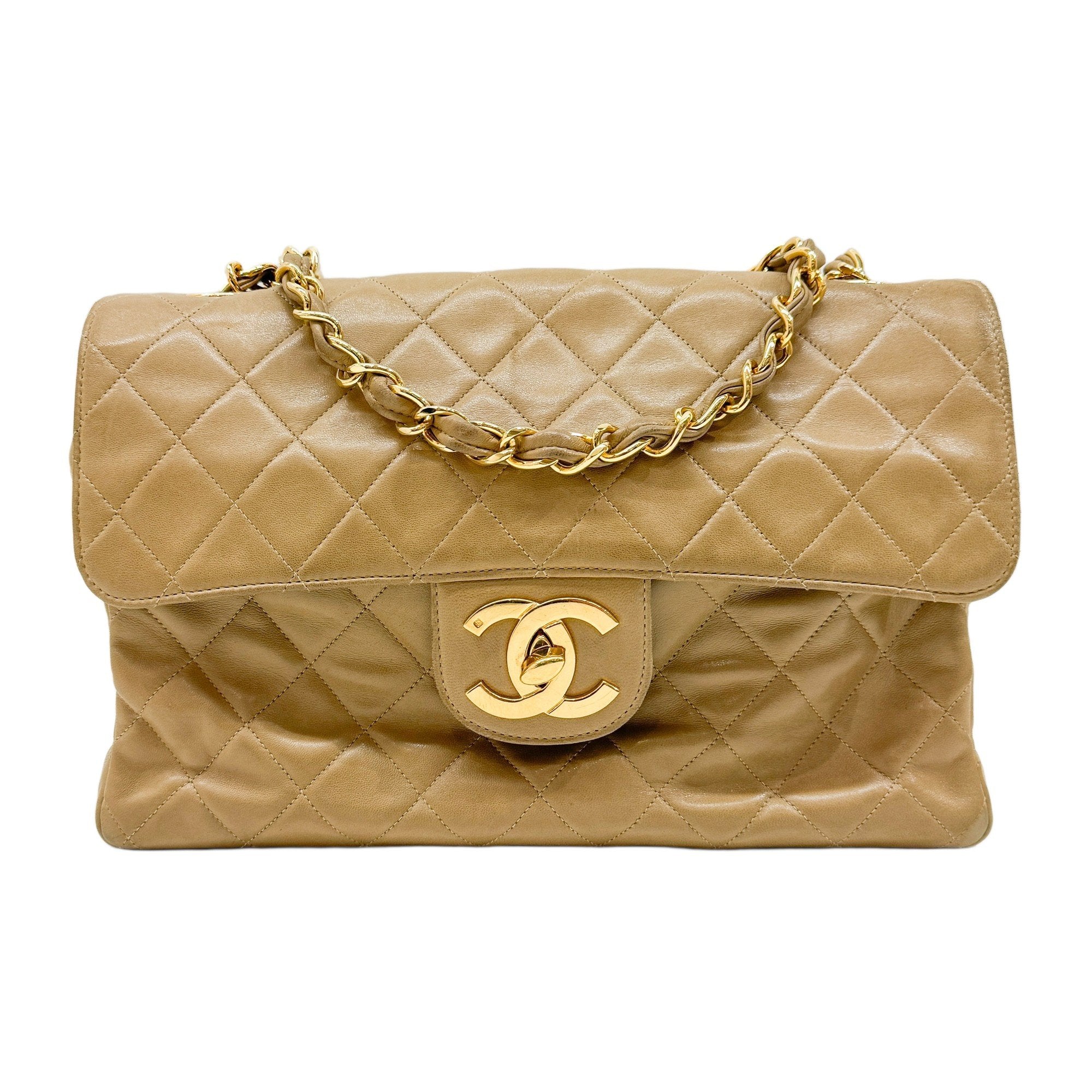 Large Timeless Classic Single Flap Matelassé Brown Lambskin Leather Shoulder Bag