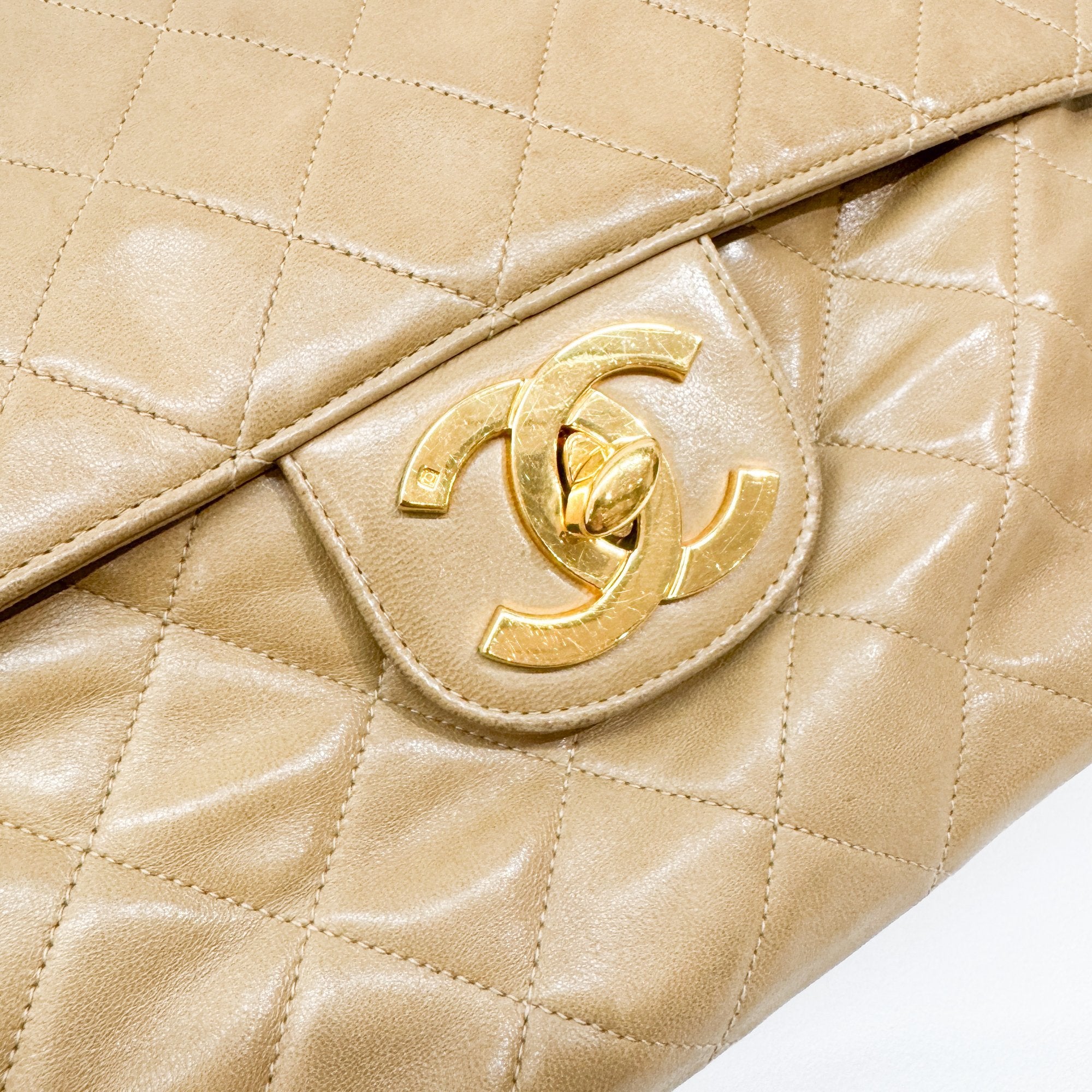 Large Timeless Classic Single Flap Matelassé Brown Lambskin Leather Shoulder Bag