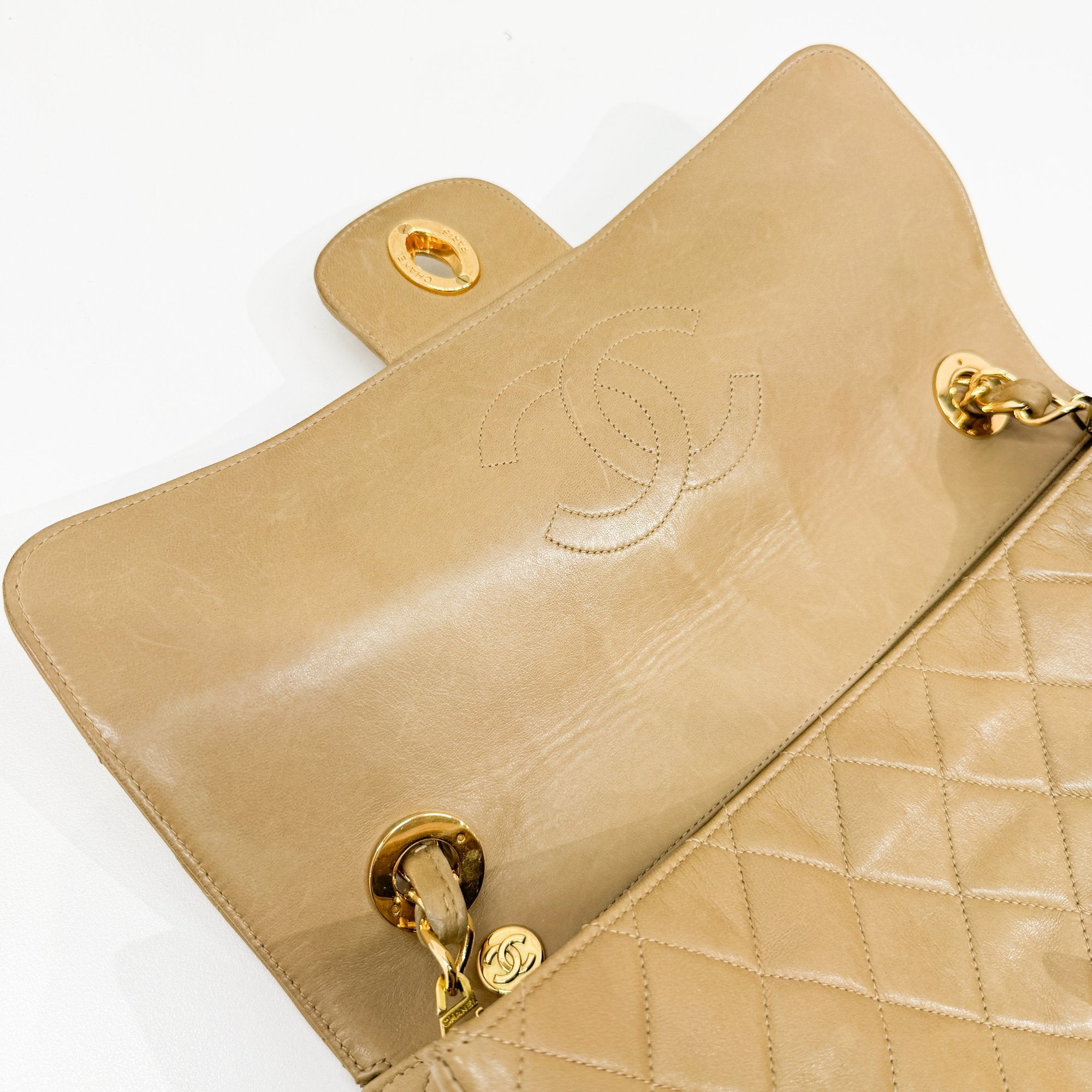 Large Timeless Classic Single Flap Matelassé Brown Lambskin Leather Shoulder Bag