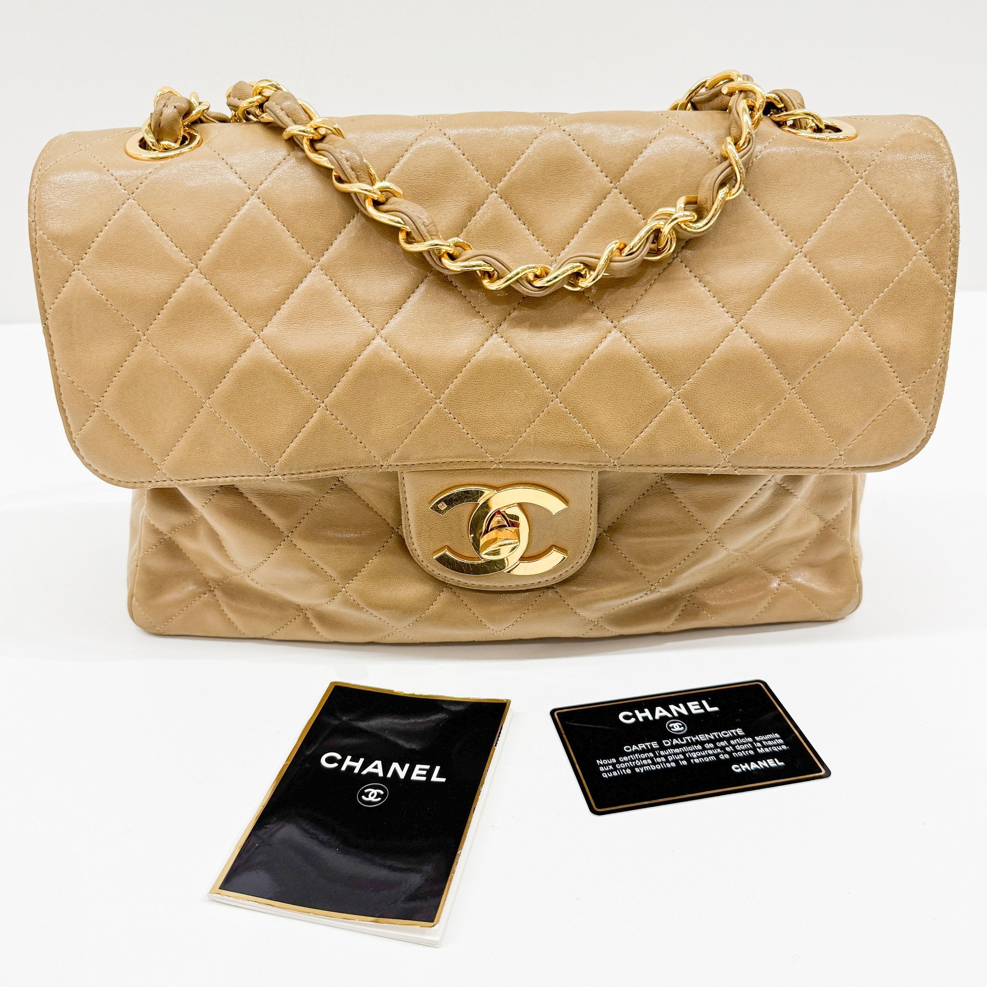 Large Timeless Classic Single Flap Matelassé Brown Lambskin Leather Shoulder Bag