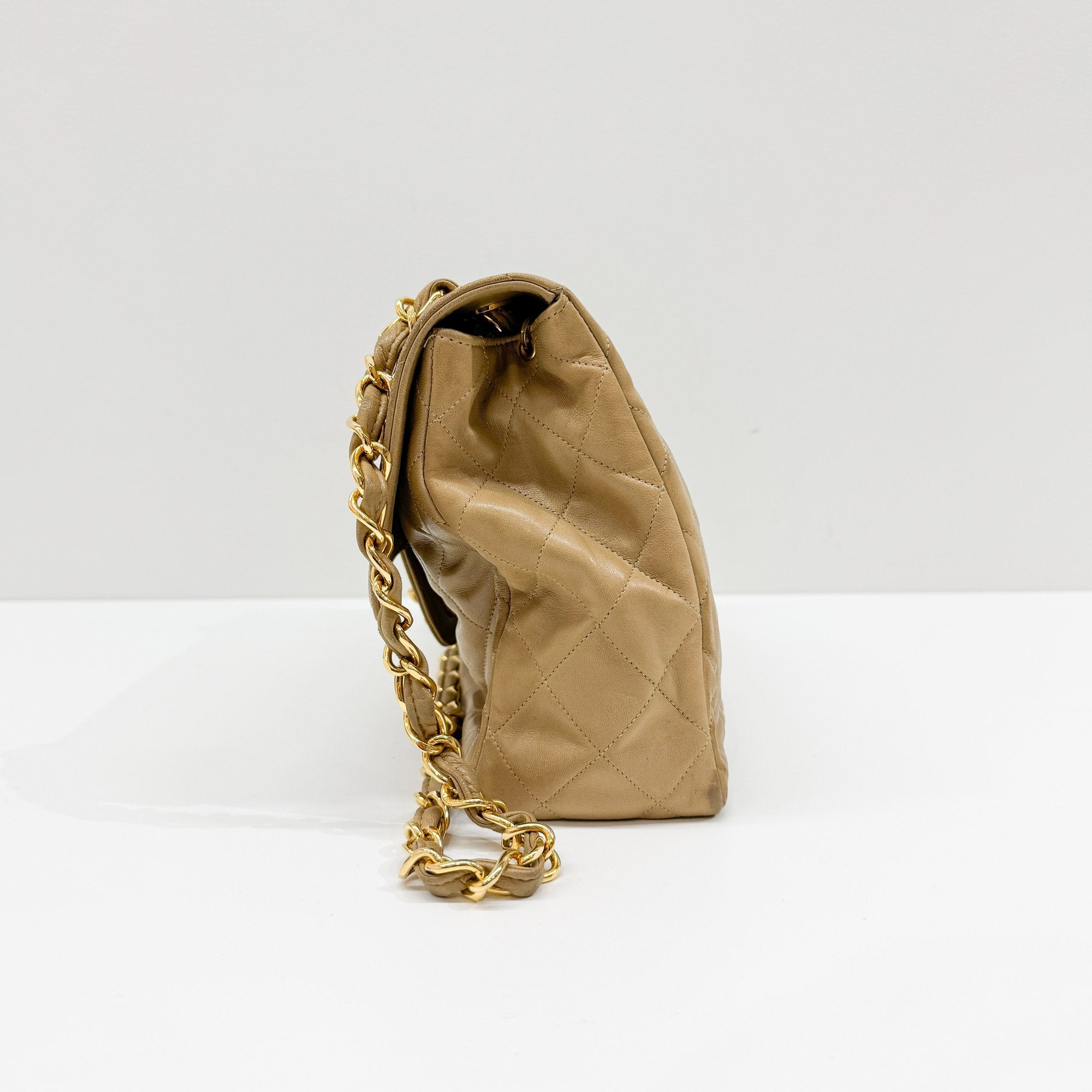 Large Timeless Classic Single Flap Matelassé Brown Lambskin Leather Shoulder Bag