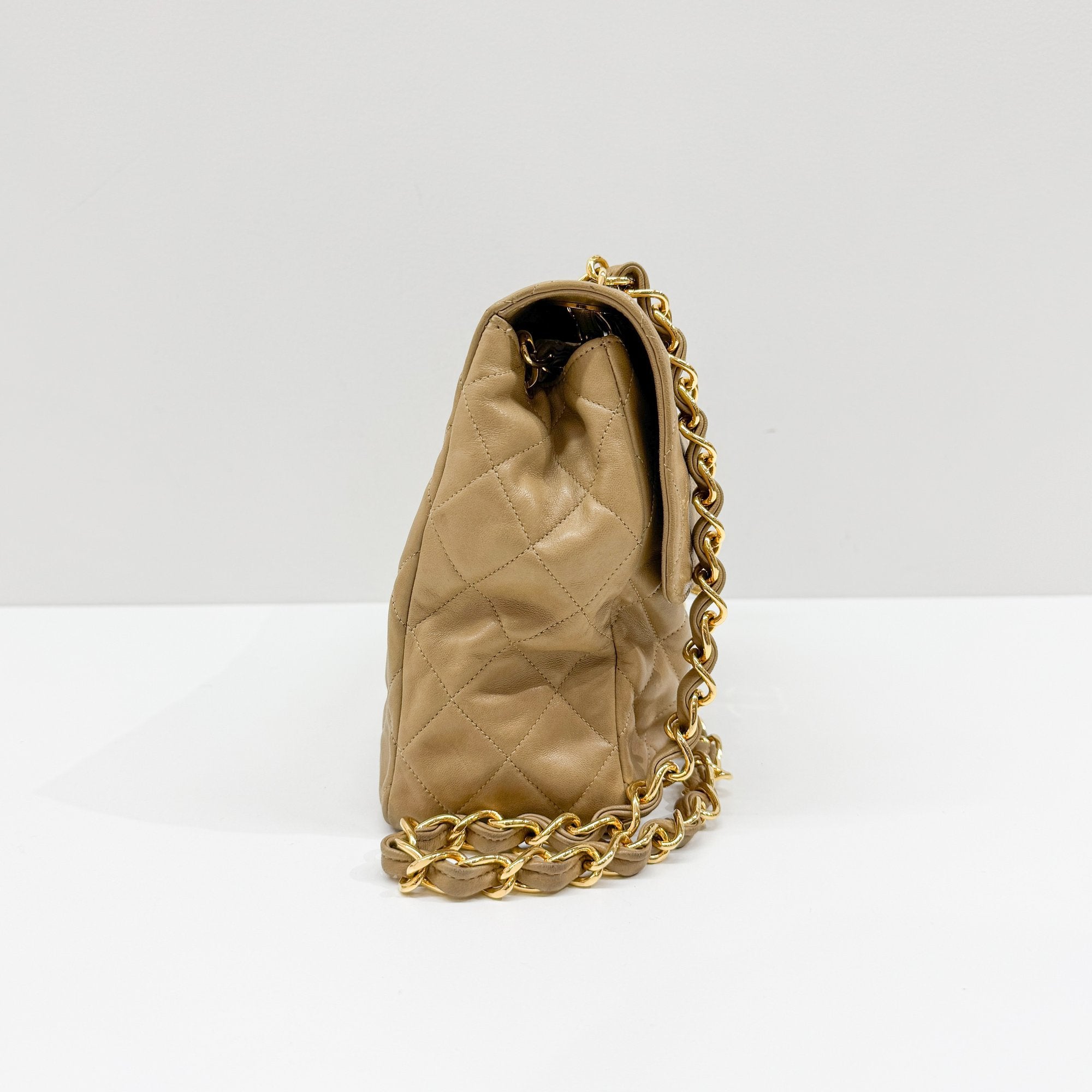 Large Timeless Classic Single Flap Matelassé Brown Lambskin Leather Shoulder Bag