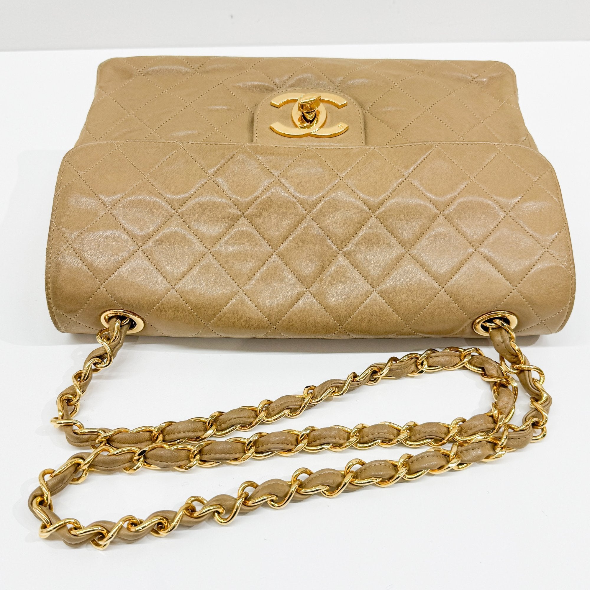 Large Timeless Classic Single Flap Matelassé Brown Lambskin Leather Shoulder Bag