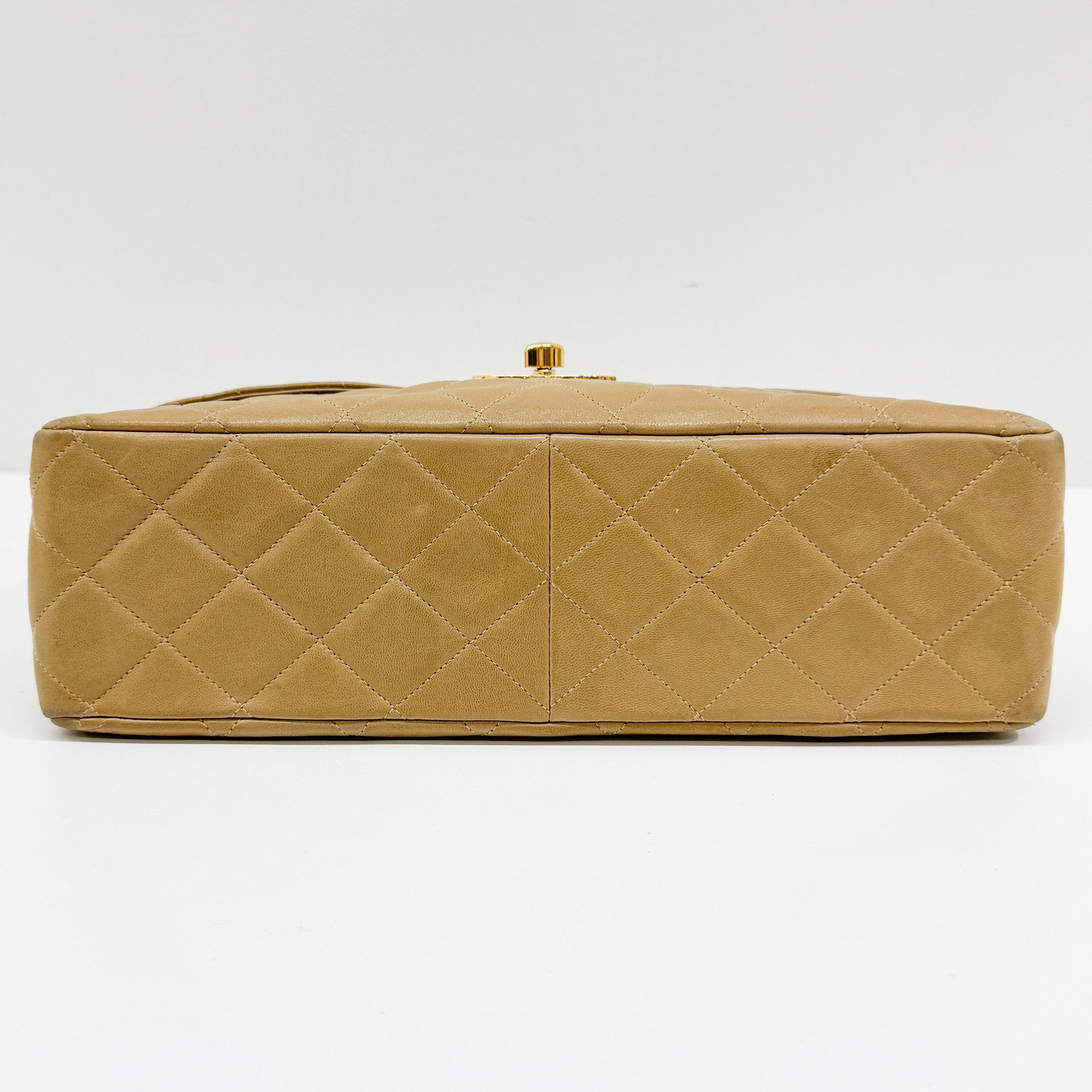 Large Timeless Classic Single Flap Matelassé Brown Lambskin Leather Shoulder Bag