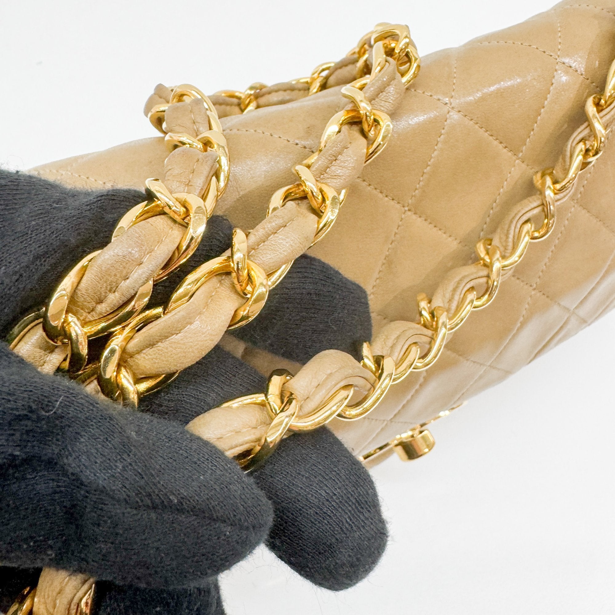 Large Timeless Classic Single Flap Matelassé Brown Lambskin Leather Shoulder Bag