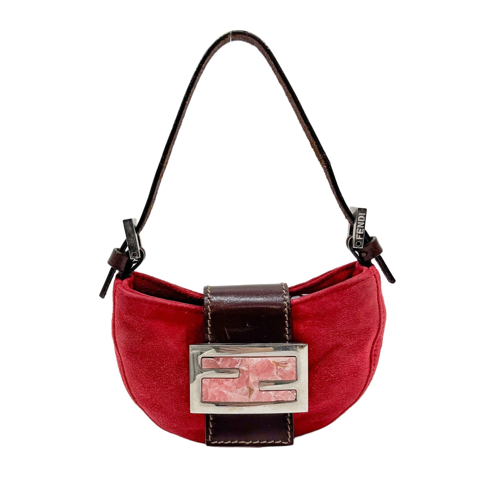 Mini Croissant Red Suede Hand Bag