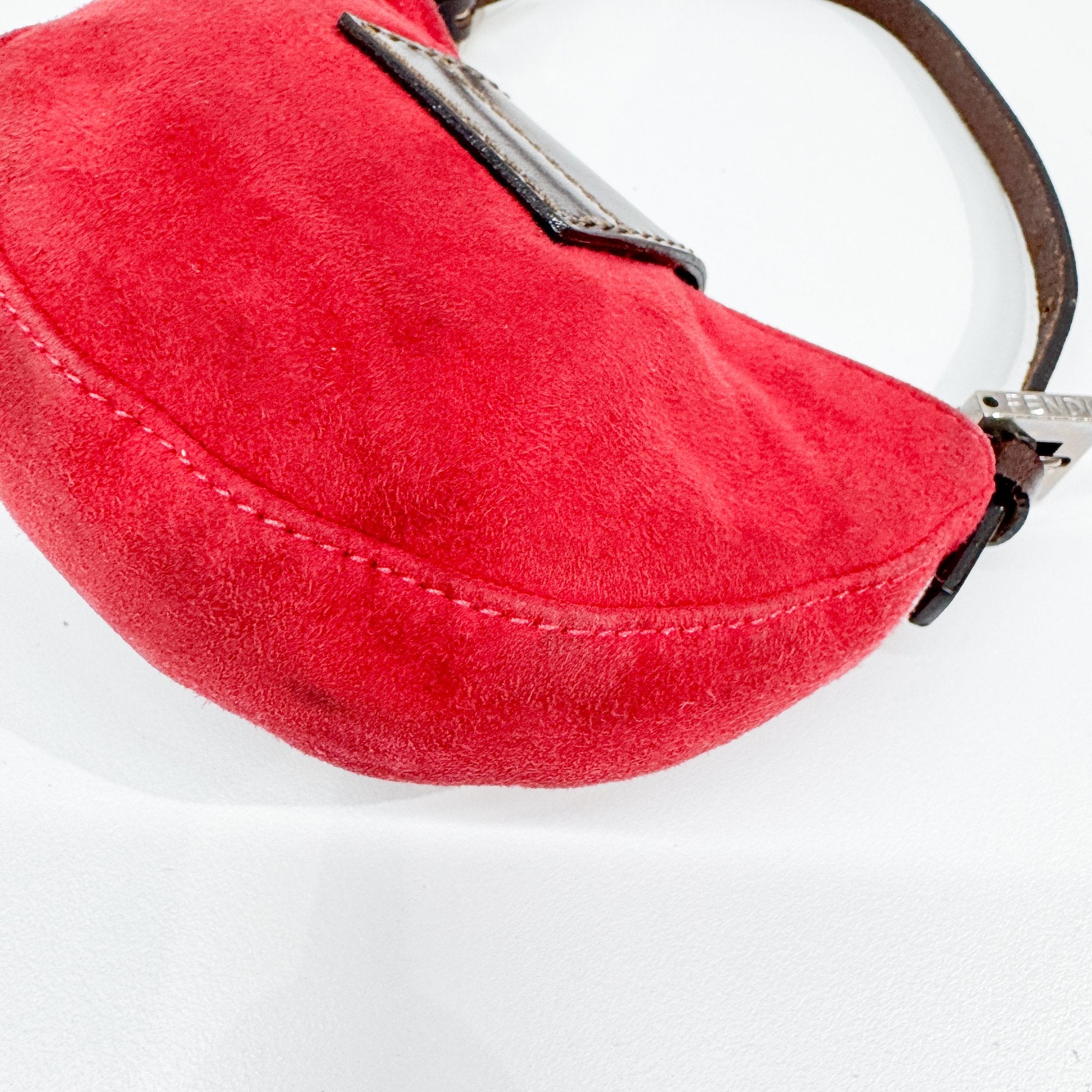 Mini Croissant Red Suede Hand Bag