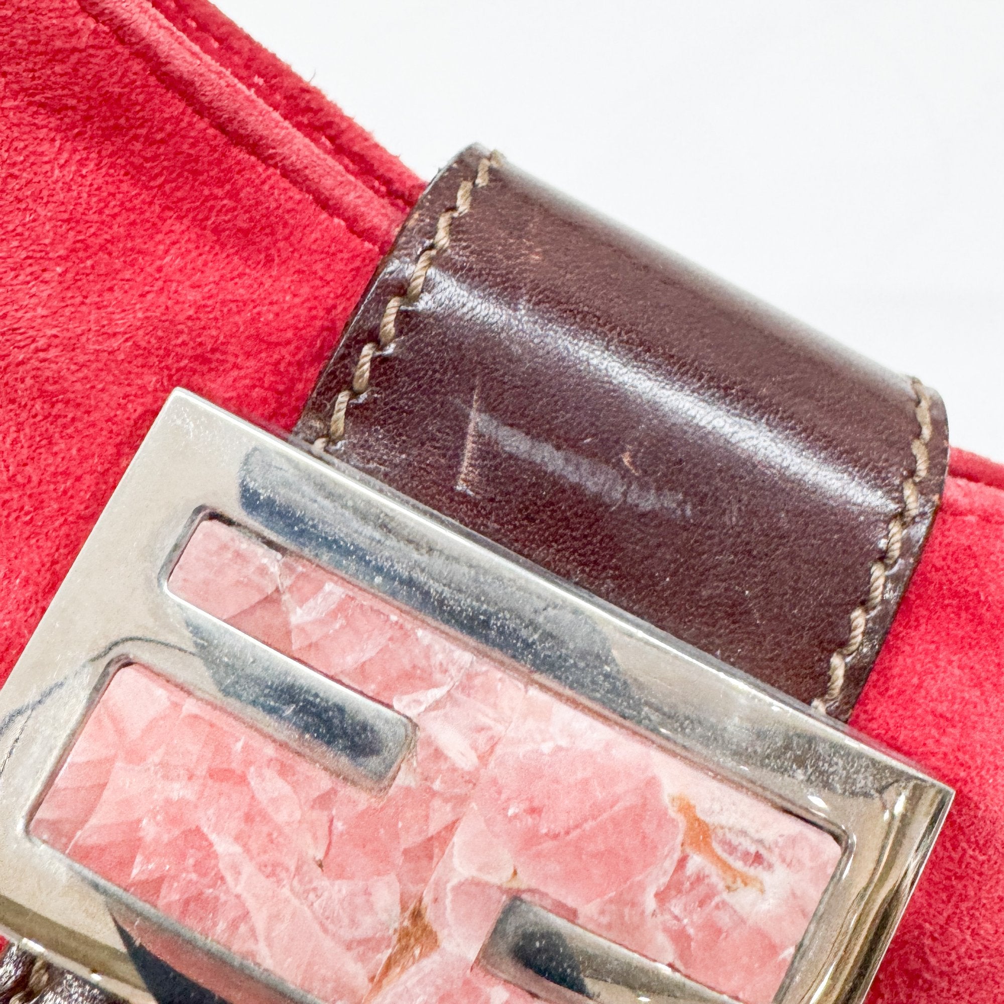 Mini Croissant Red Suede Hand Bag