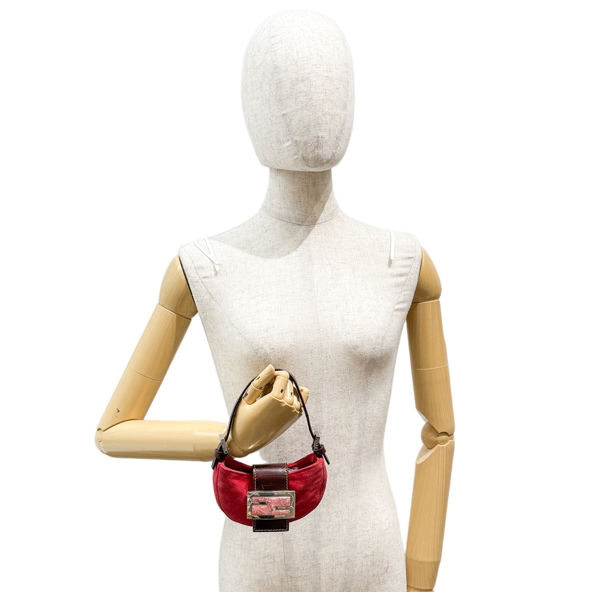 Mini Croissant Red Suede Hand Bag