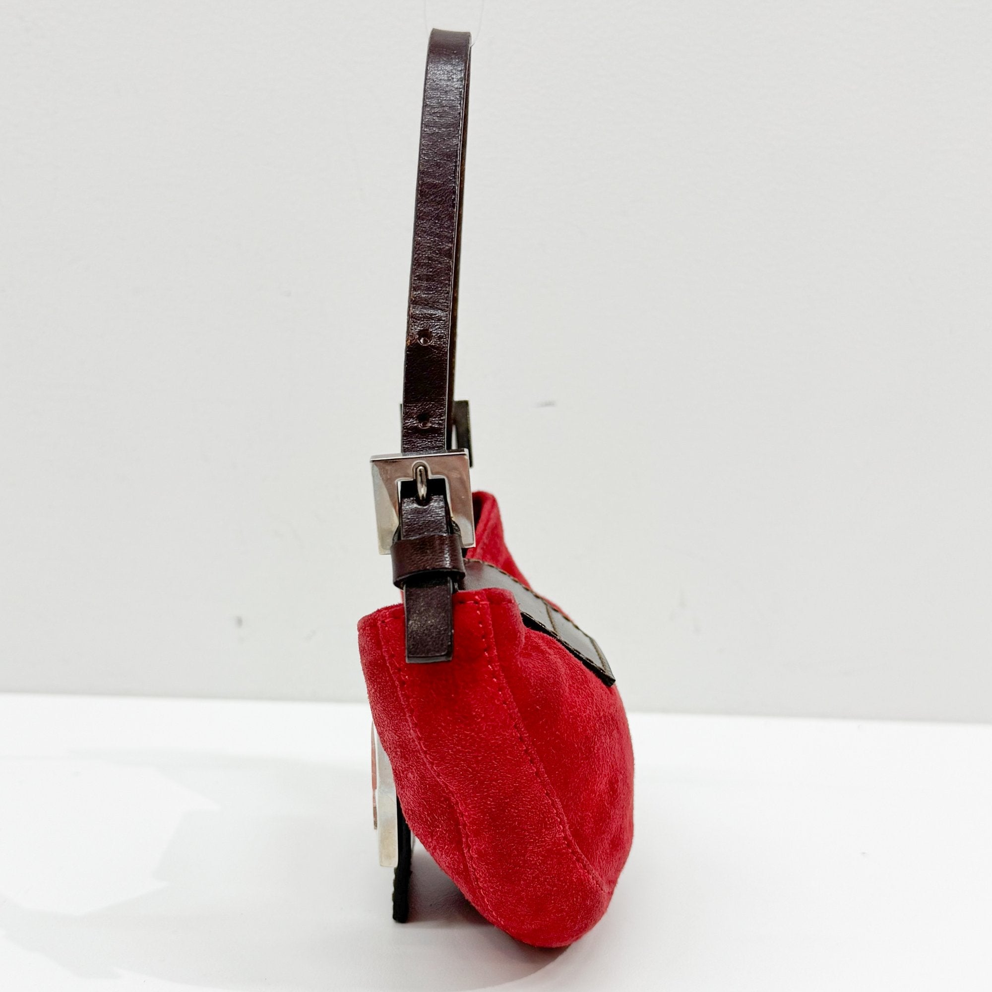 Mini Croissant Red Suede Hand Bag