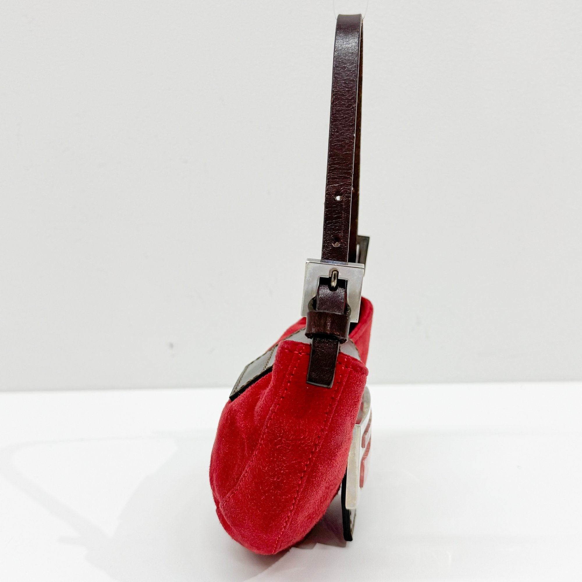 Mini Croissant Red Suede Hand Bag