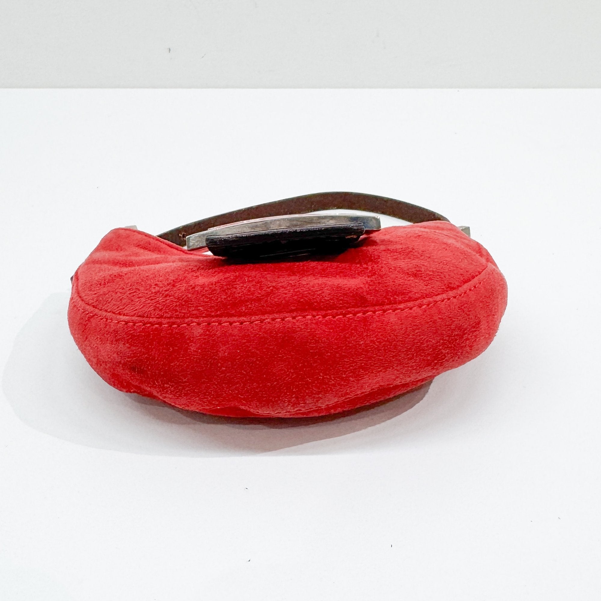 Mini Croissant Red Suede Hand Bag