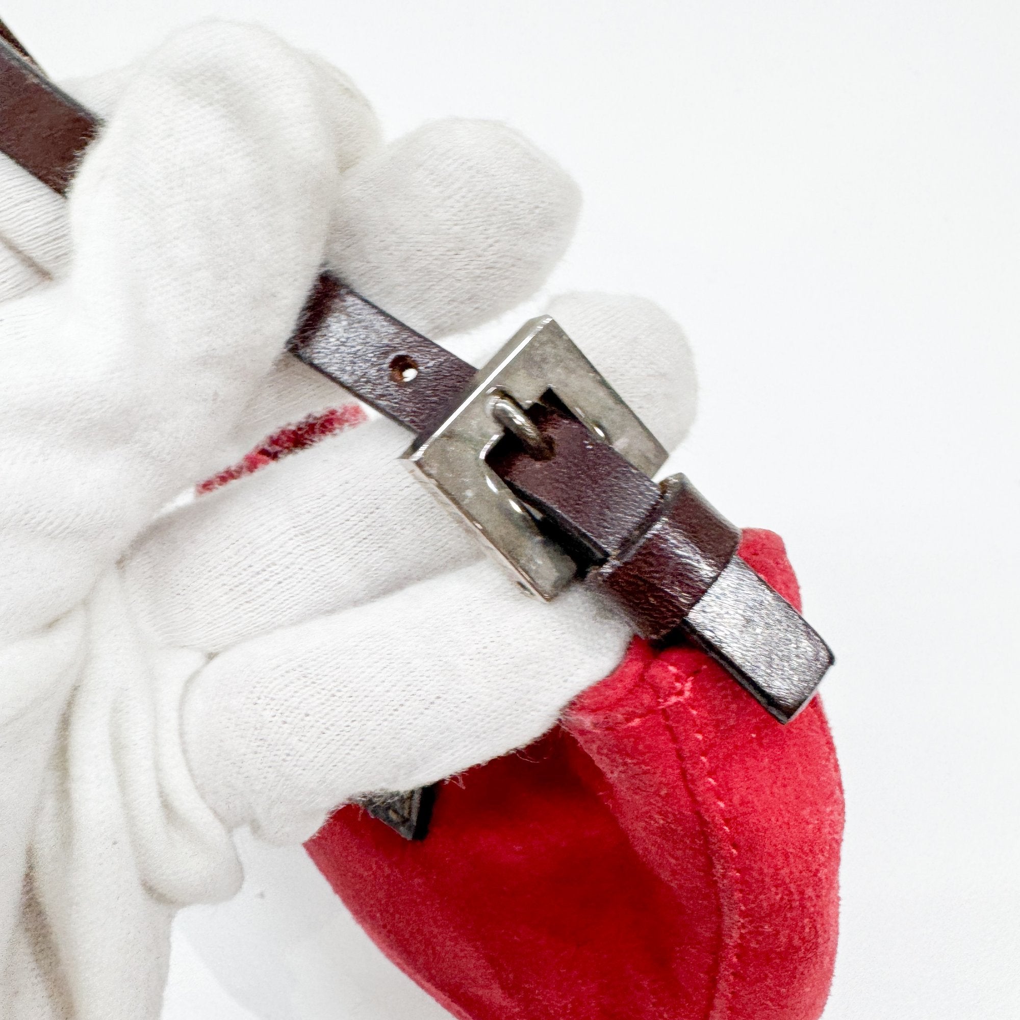 Mini Croissant Red Suede Hand Bag