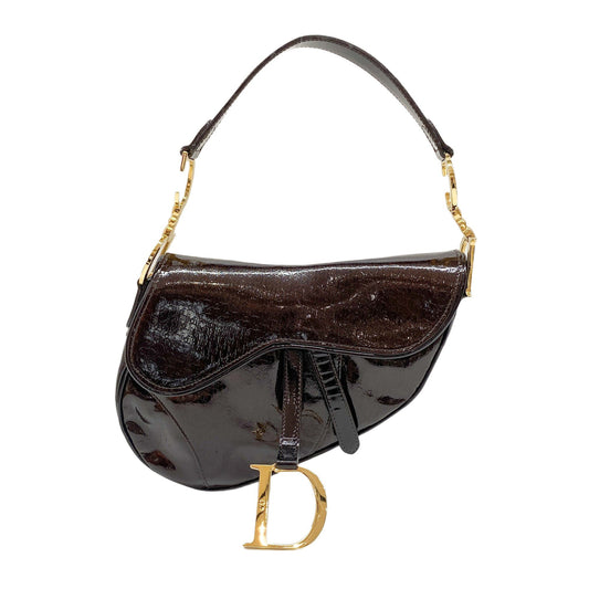Saddle Brown Logo Print Leather Shoulder Bag