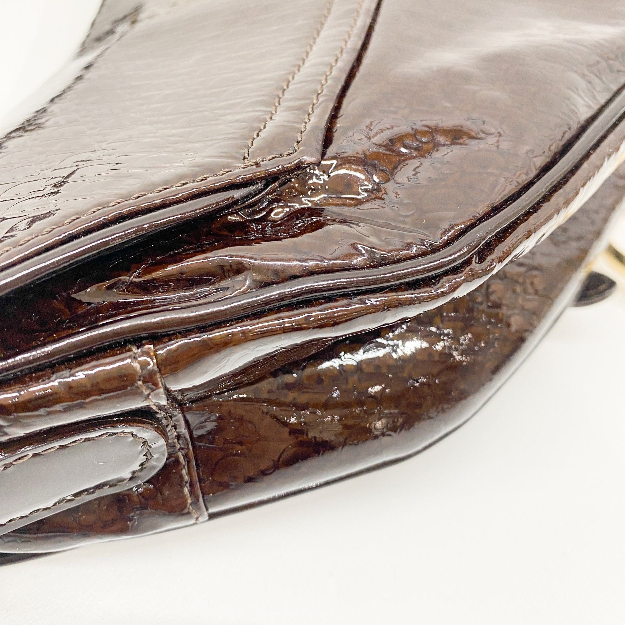 Saddle Brown Logo Print Leather Shoulder Bag