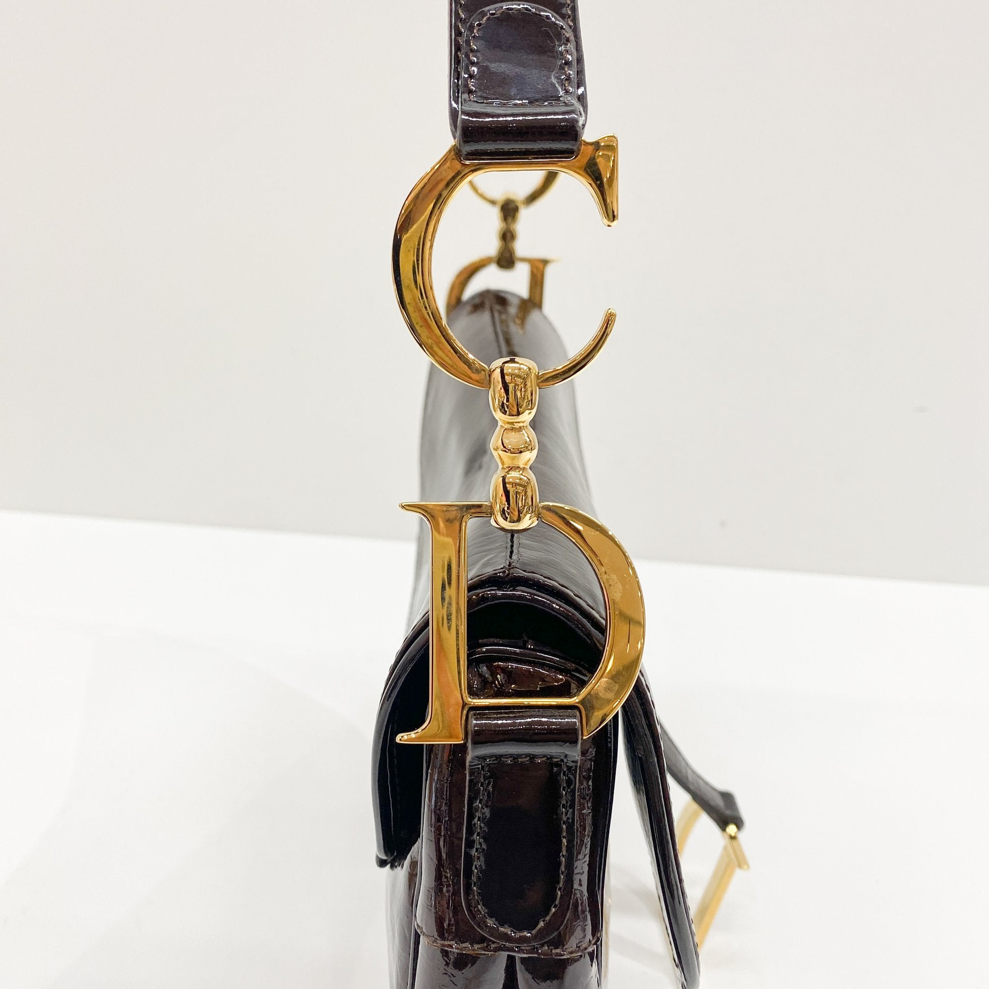 Saddle Brown Logo Print Leather Shoulder Bag