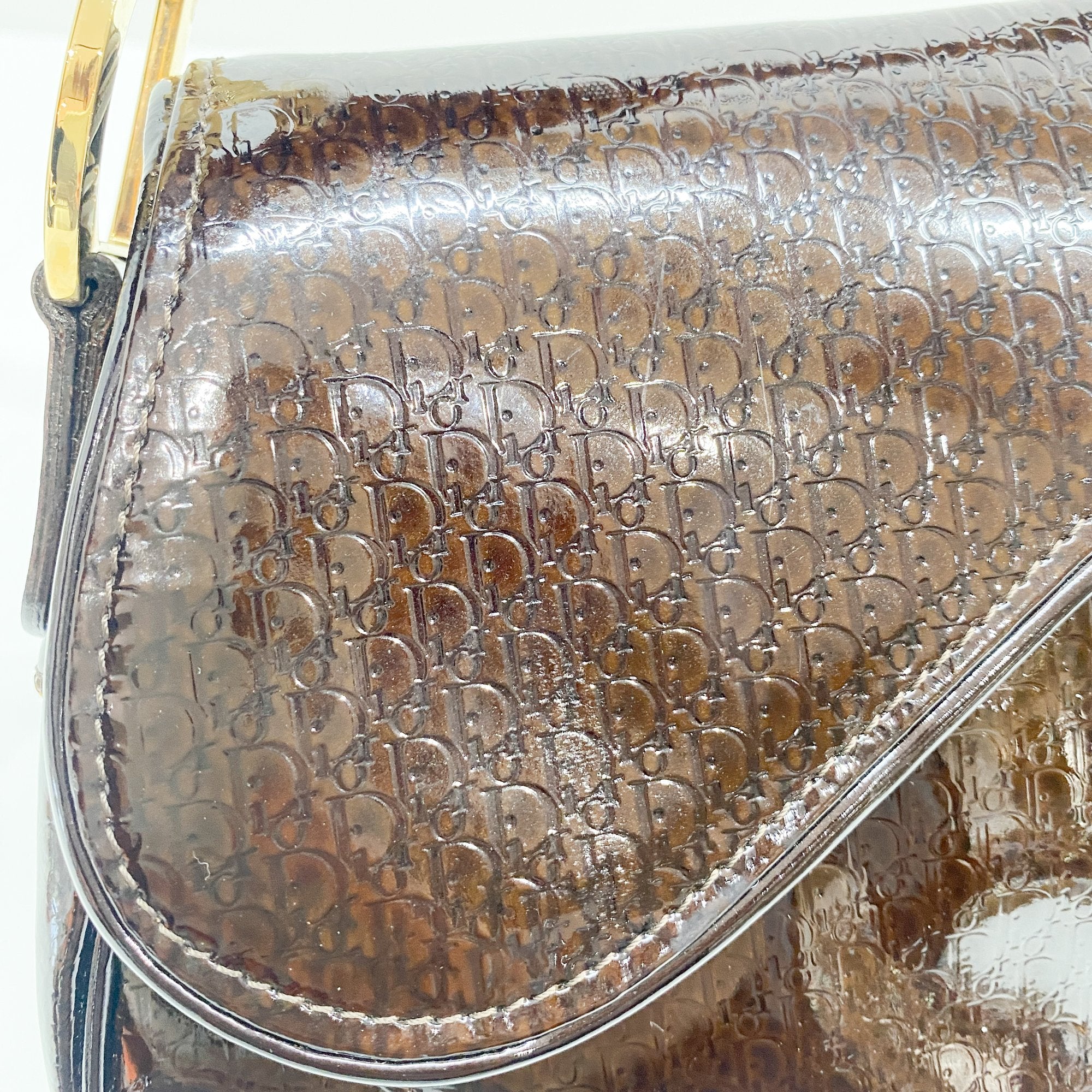 Saddle Brown Logo Print Leather Shoulder Bag