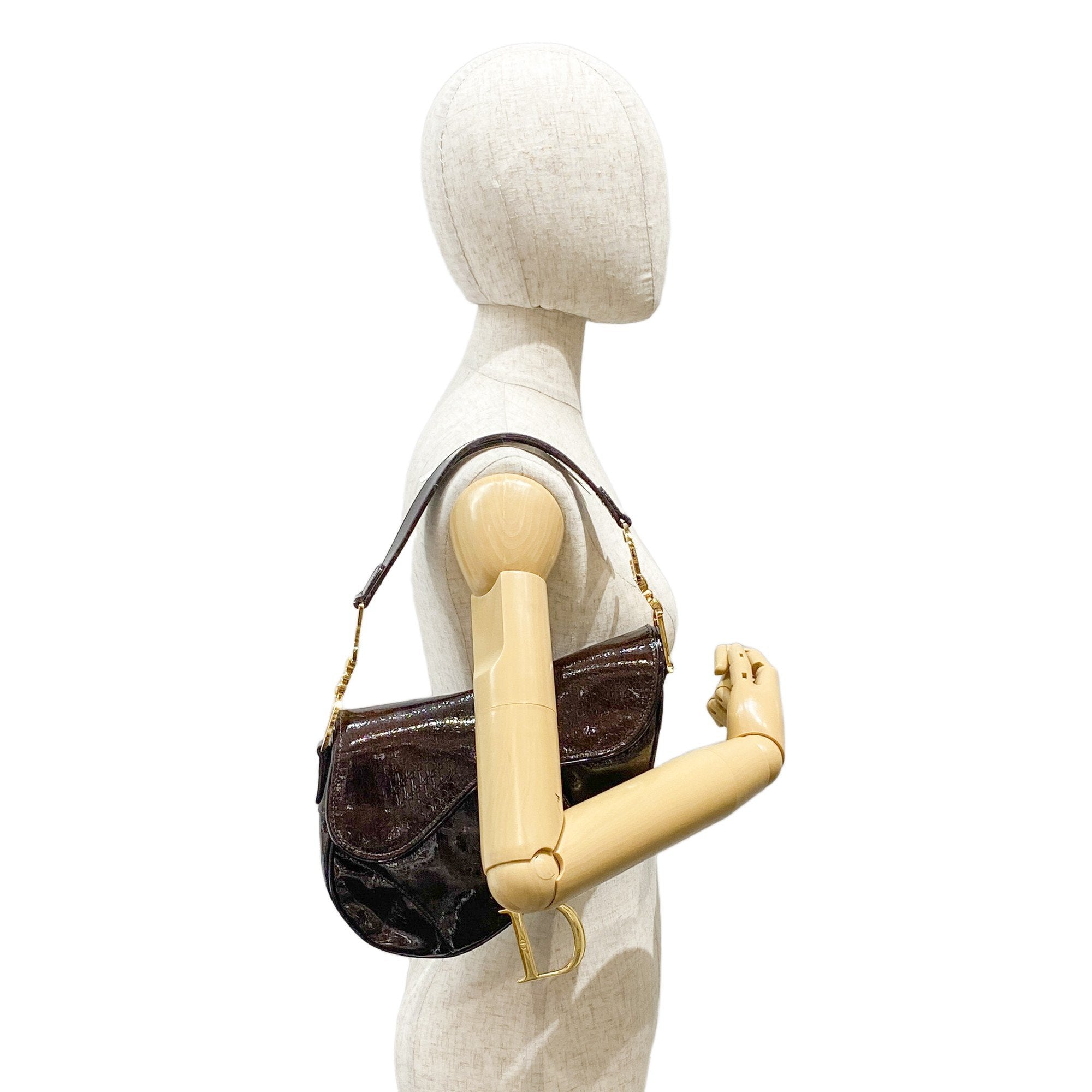 Saddle Brown Logo Print Leather Shoulder Bag