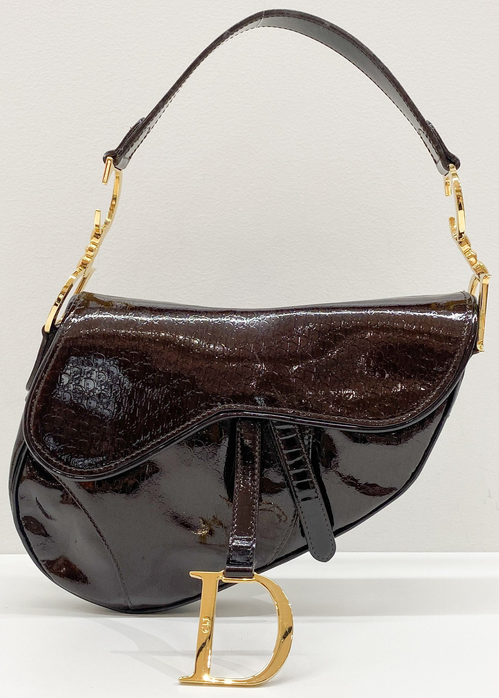 Saddle Brown Logo Print Leather Shoulder Bag