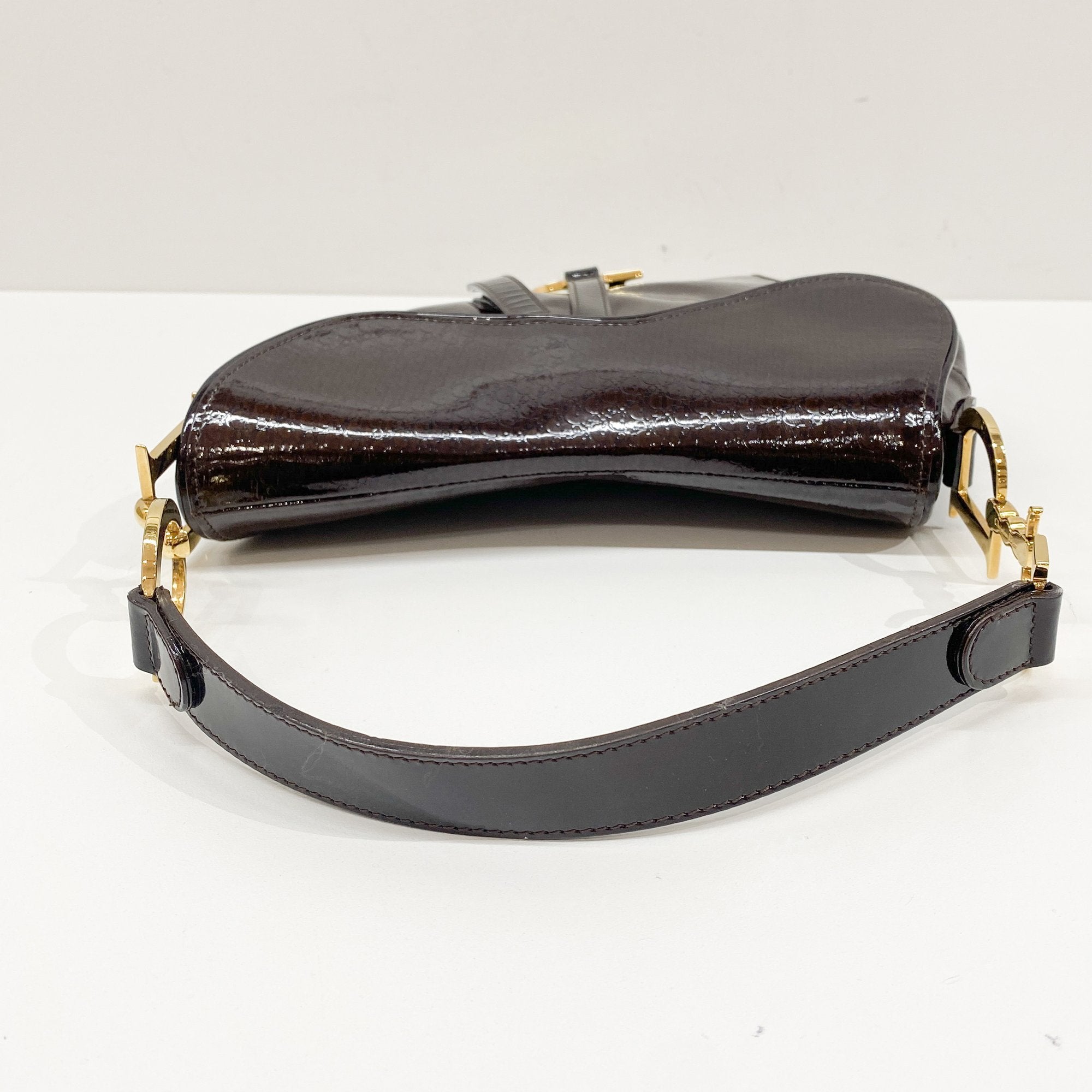 Saddle Brown Logo Print Leather Shoulder Bag