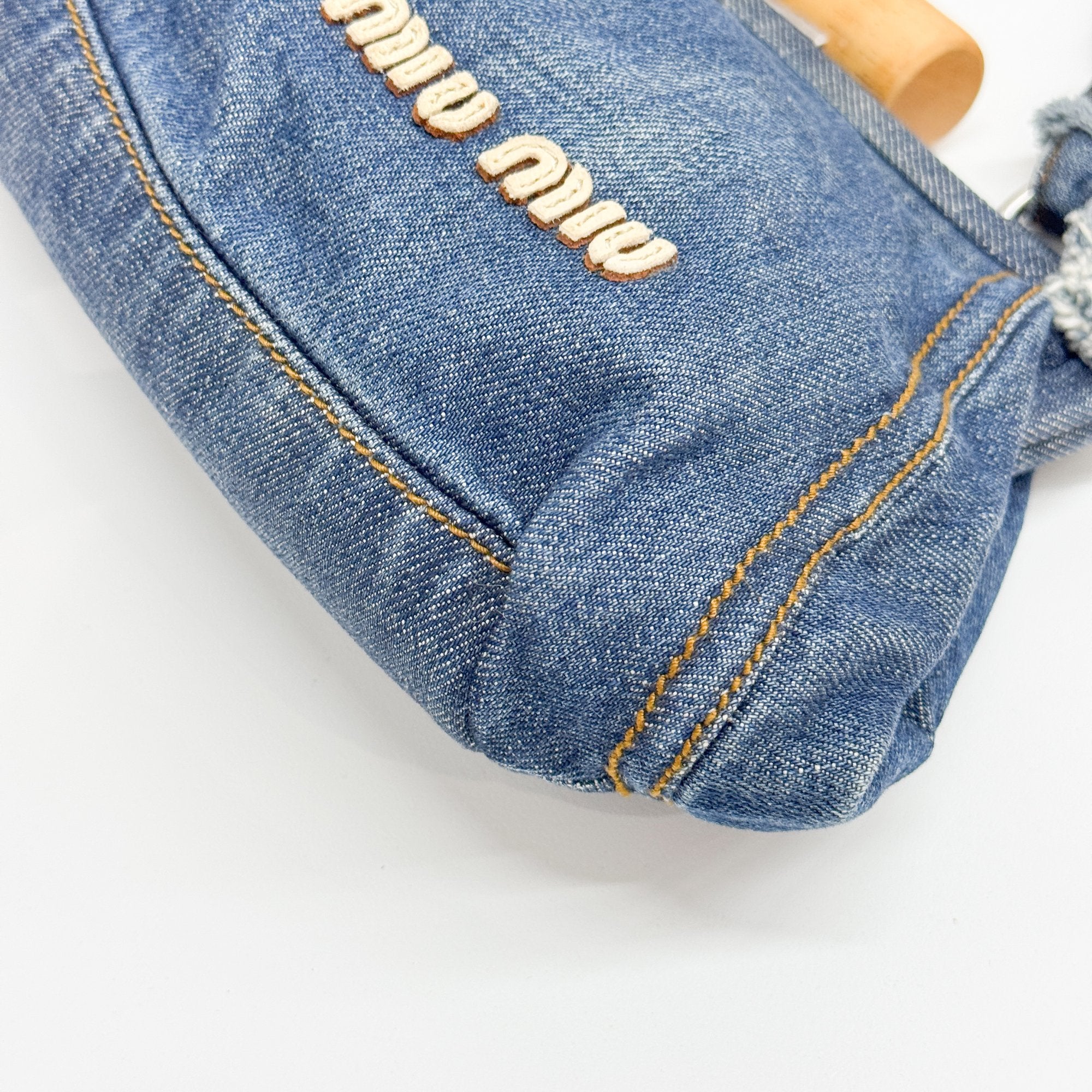 Navy Denim Bamboo Hardware Shoulder Bag