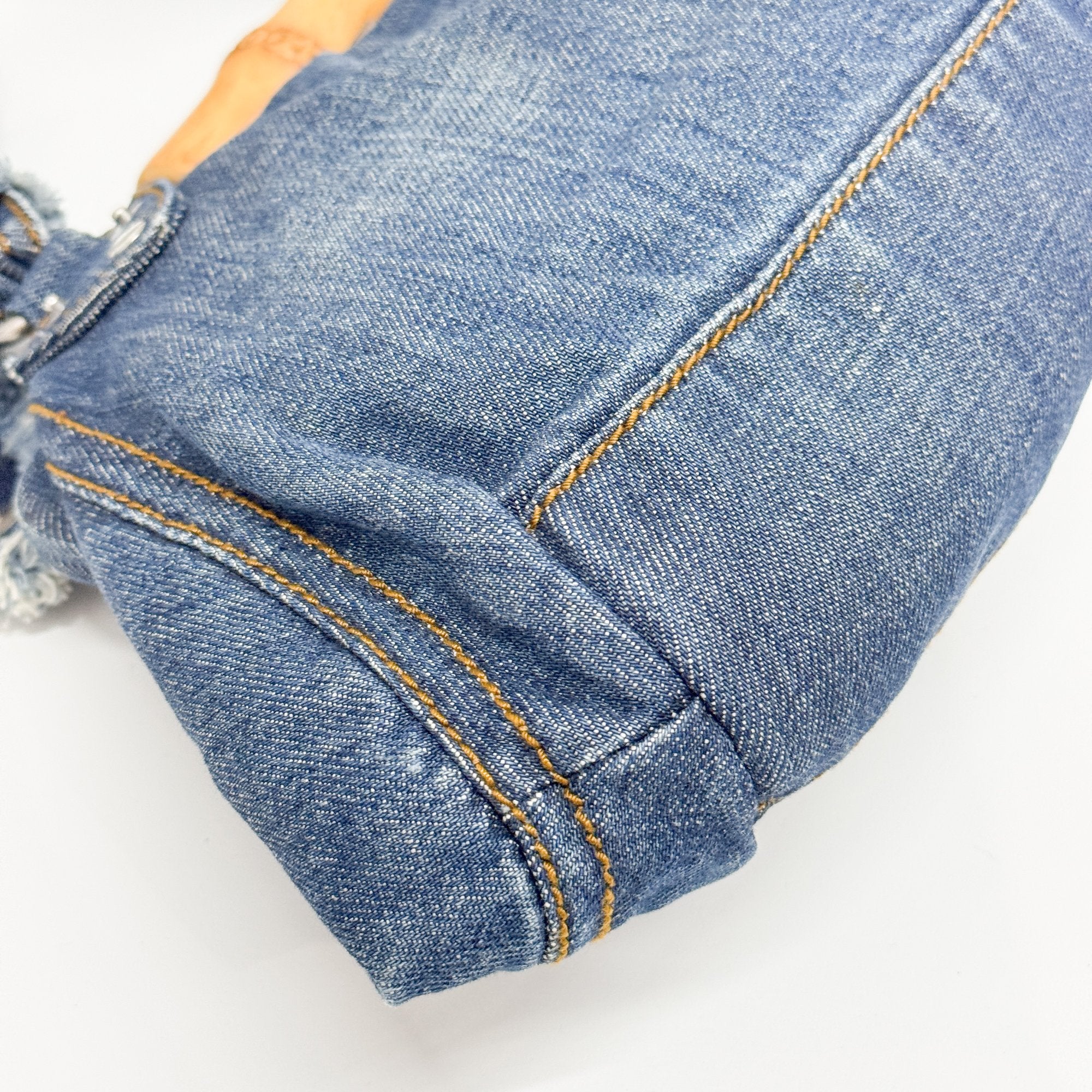 Navy Denim Bamboo Hardware Shoulder Bag