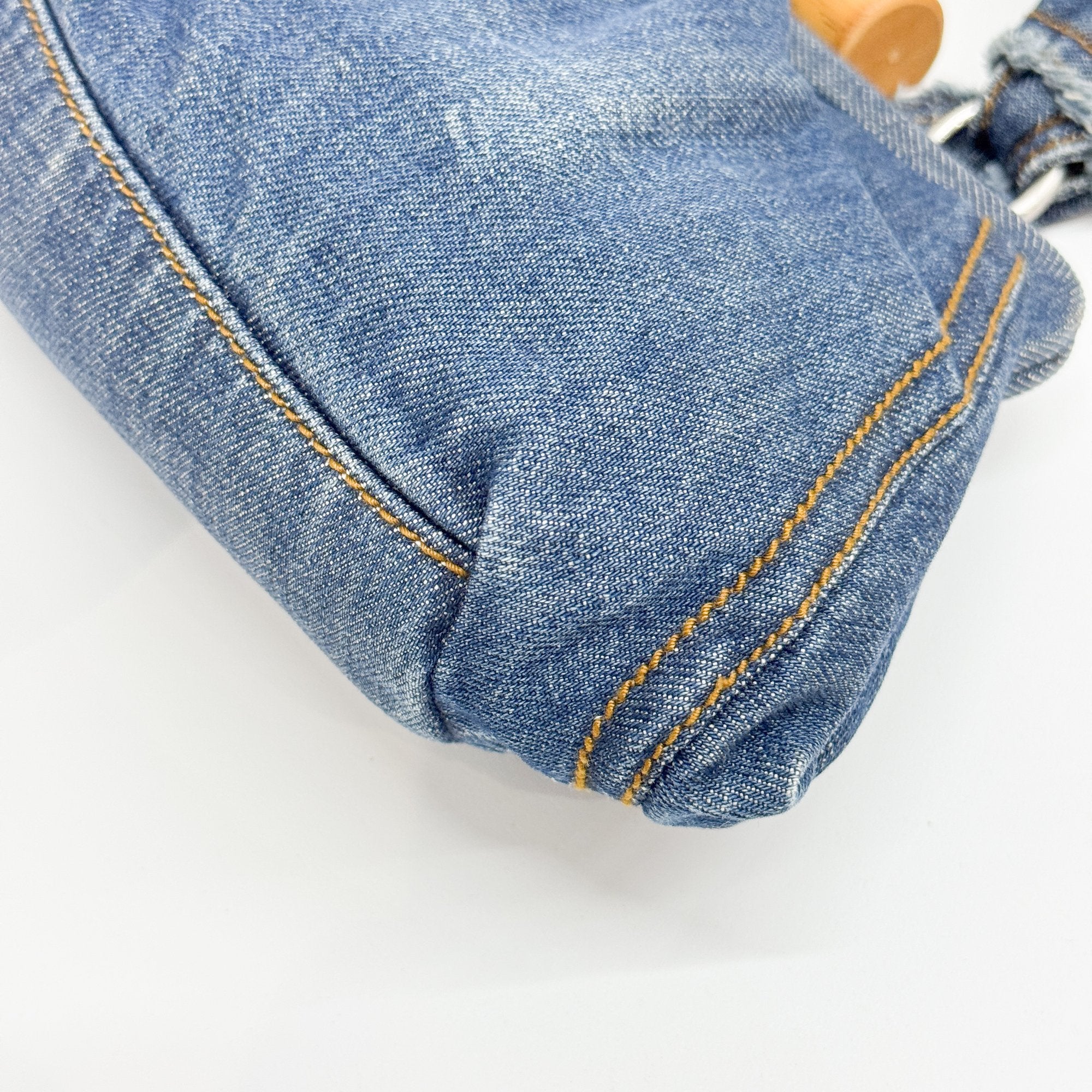 Navy Denim Bamboo Hardware Shoulder Bag