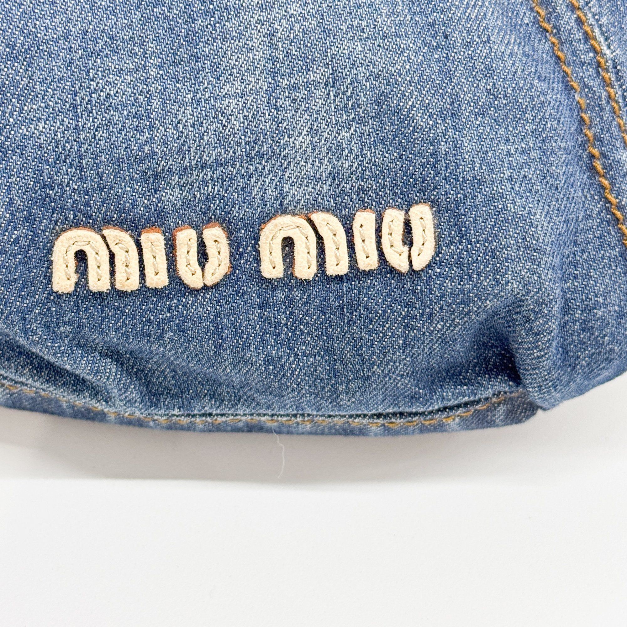 Navy Denim Bamboo Hardware Shoulder Bag