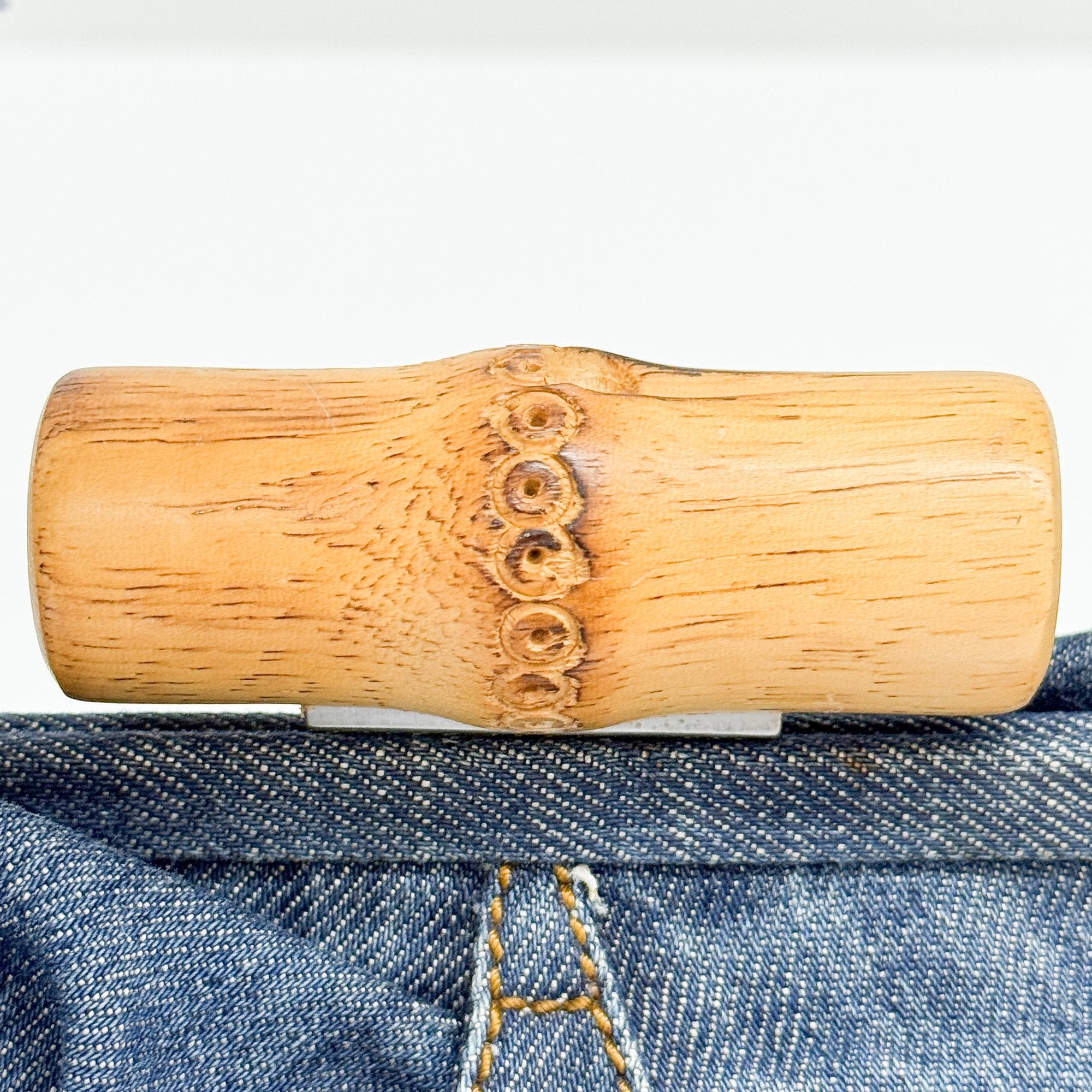 Navy Denim Bamboo Hardware Shoulder Bag