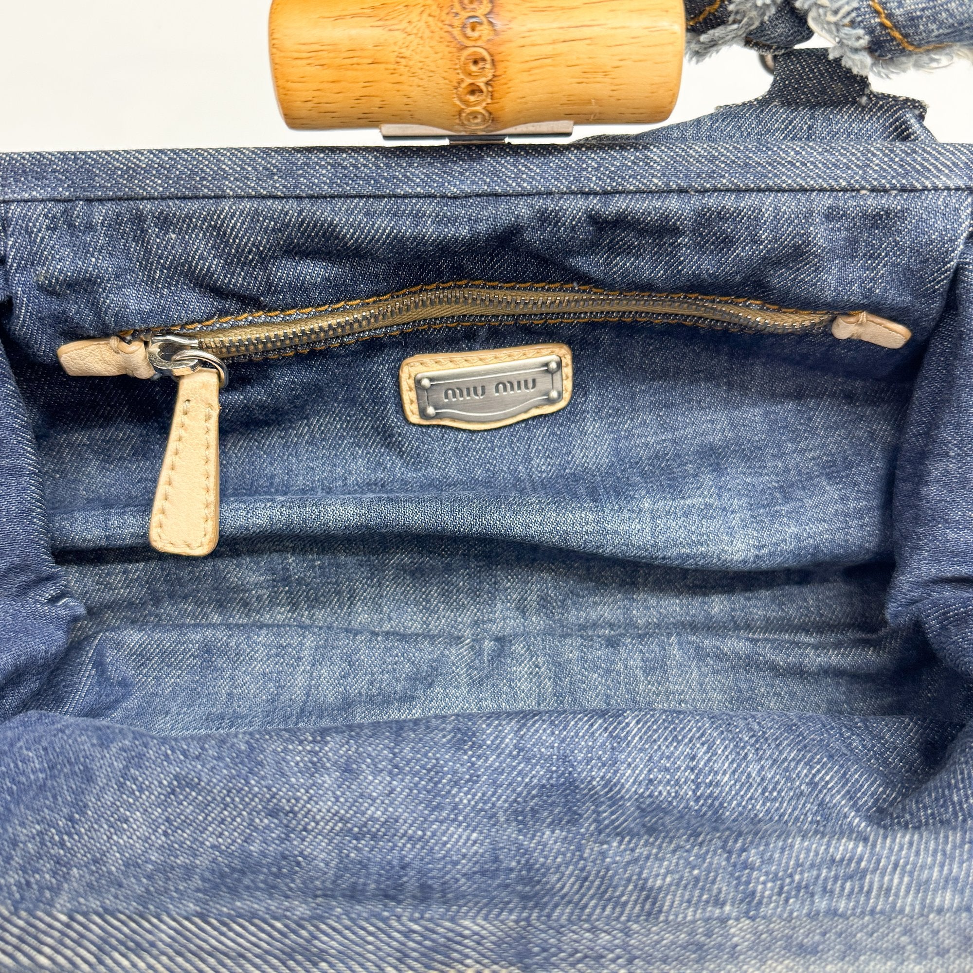 Navy Denim Bamboo Hardware Shoulder Bag