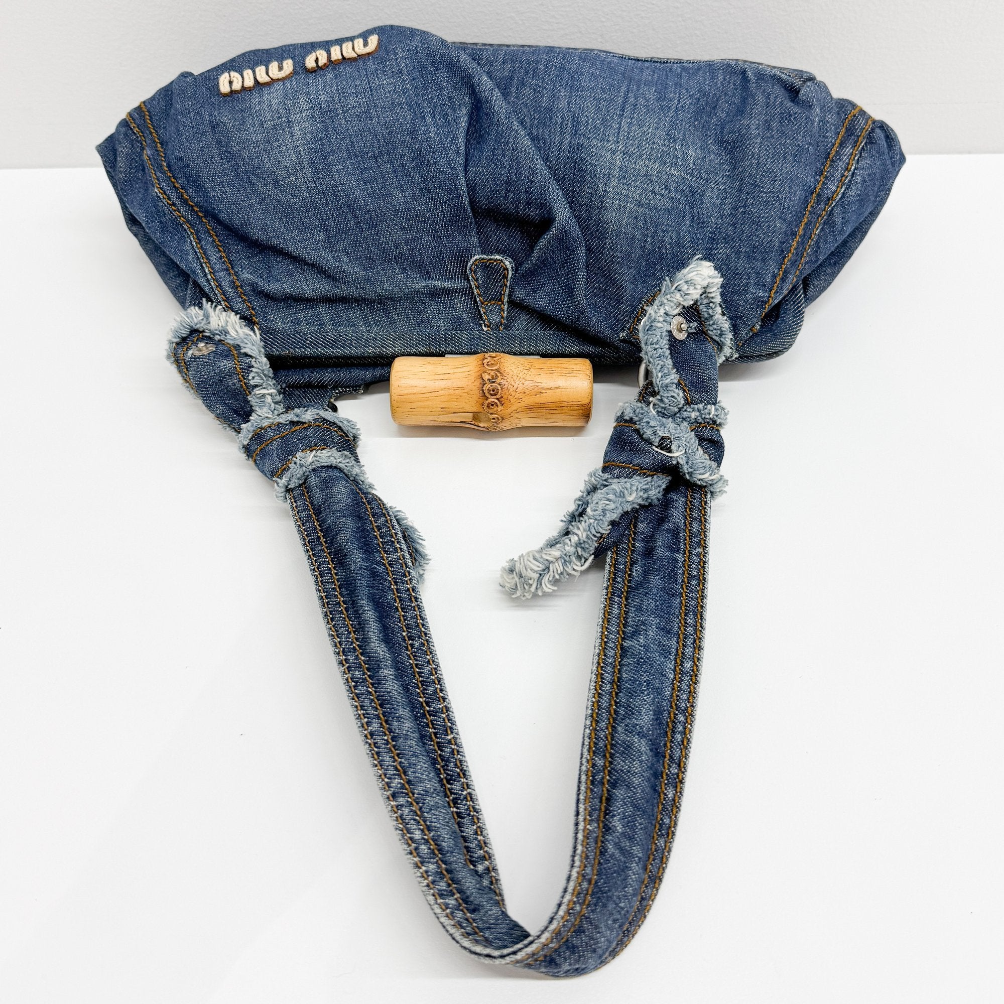 Navy Denim Bamboo Hardware Shoulder Bag
