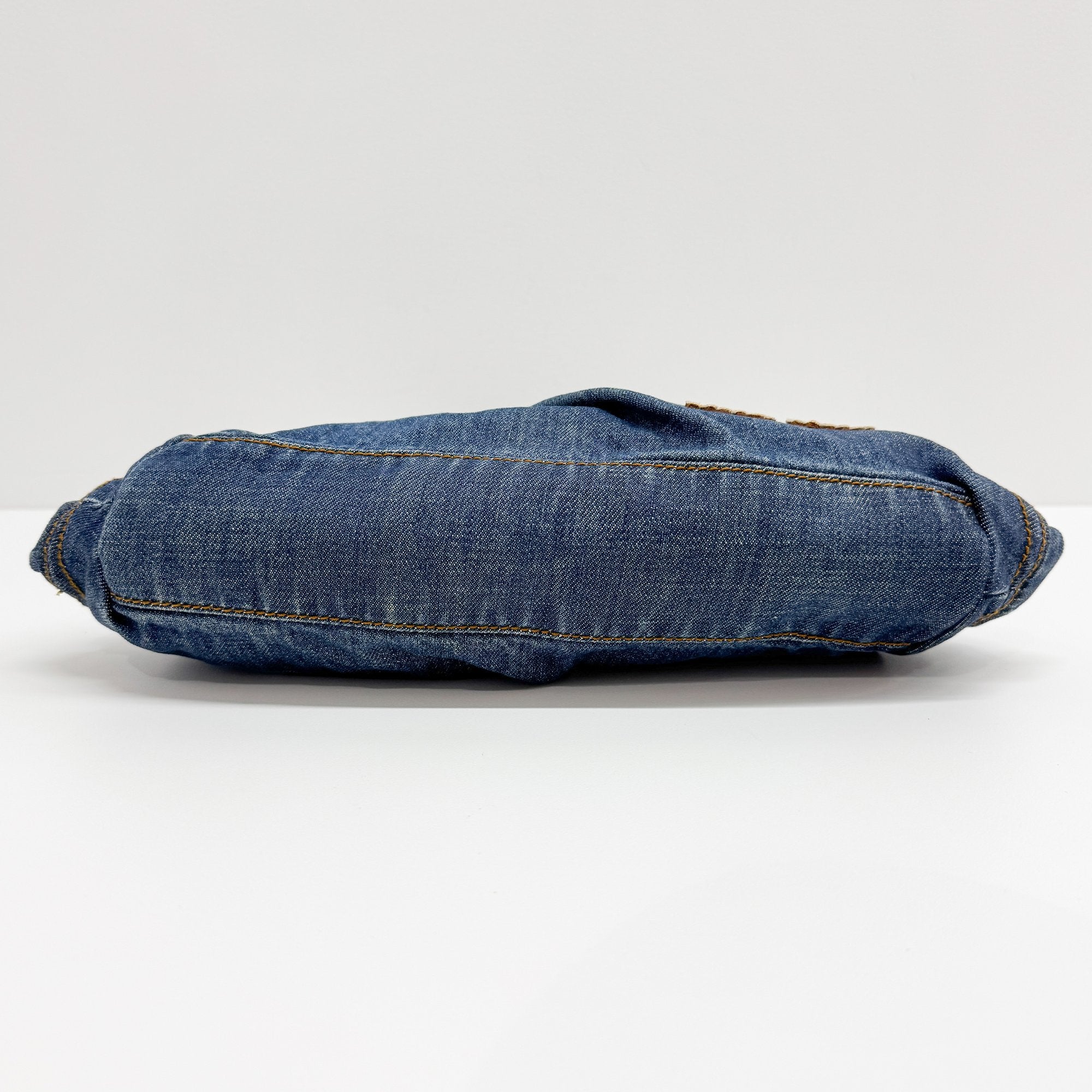 Navy Denim Bamboo Hardware Shoulder Bag