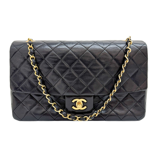 Timeless Classic Double Flap Matelassé Black Leather Chain Bag