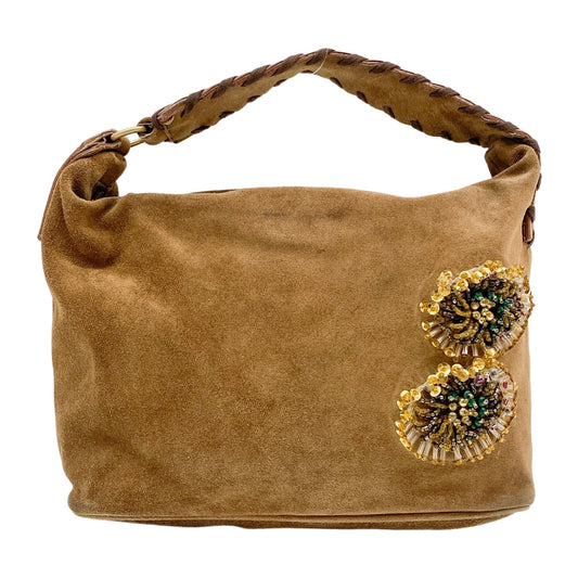 Brown Suede Beaded Hand Bag