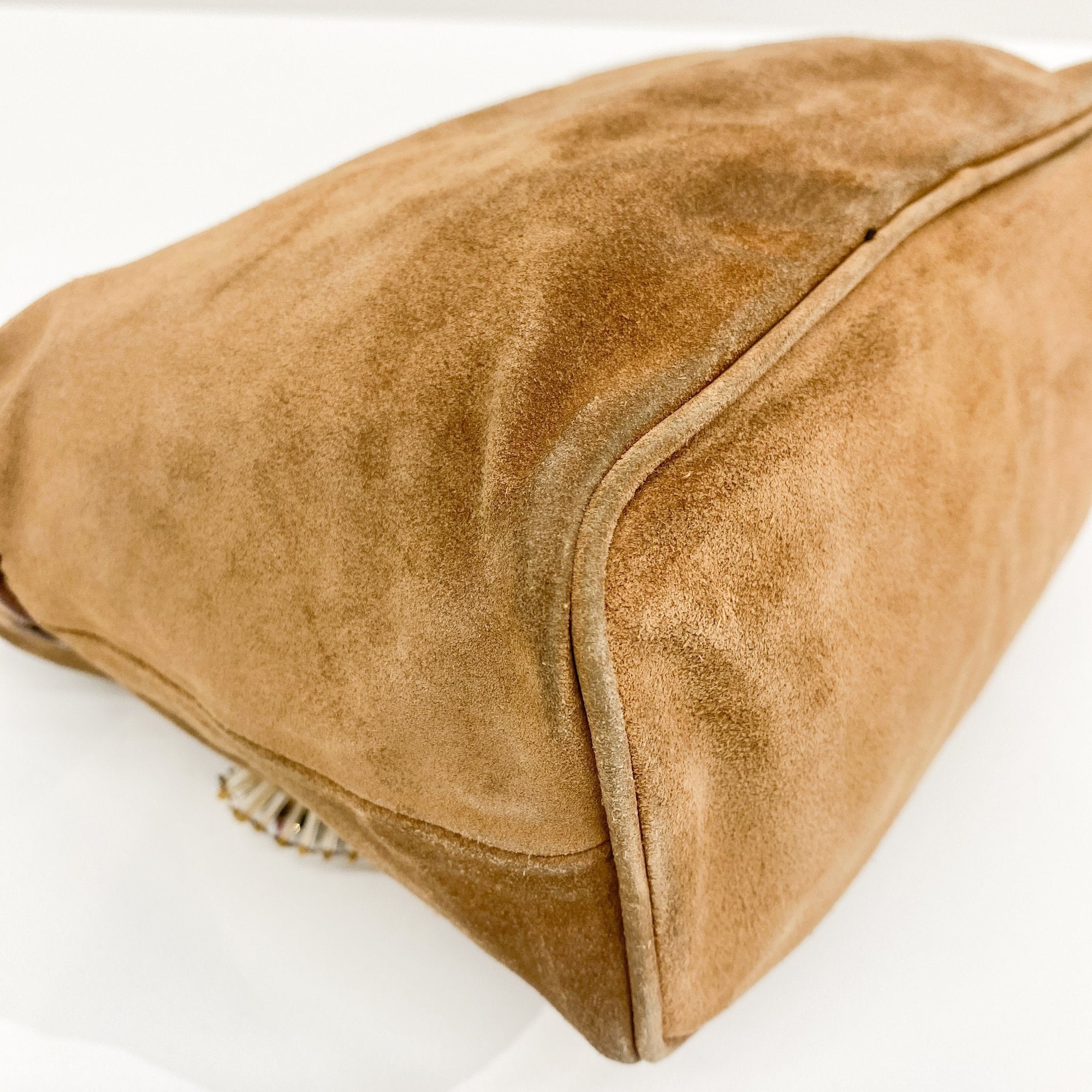 Brown Suede Beaded Hand Bag