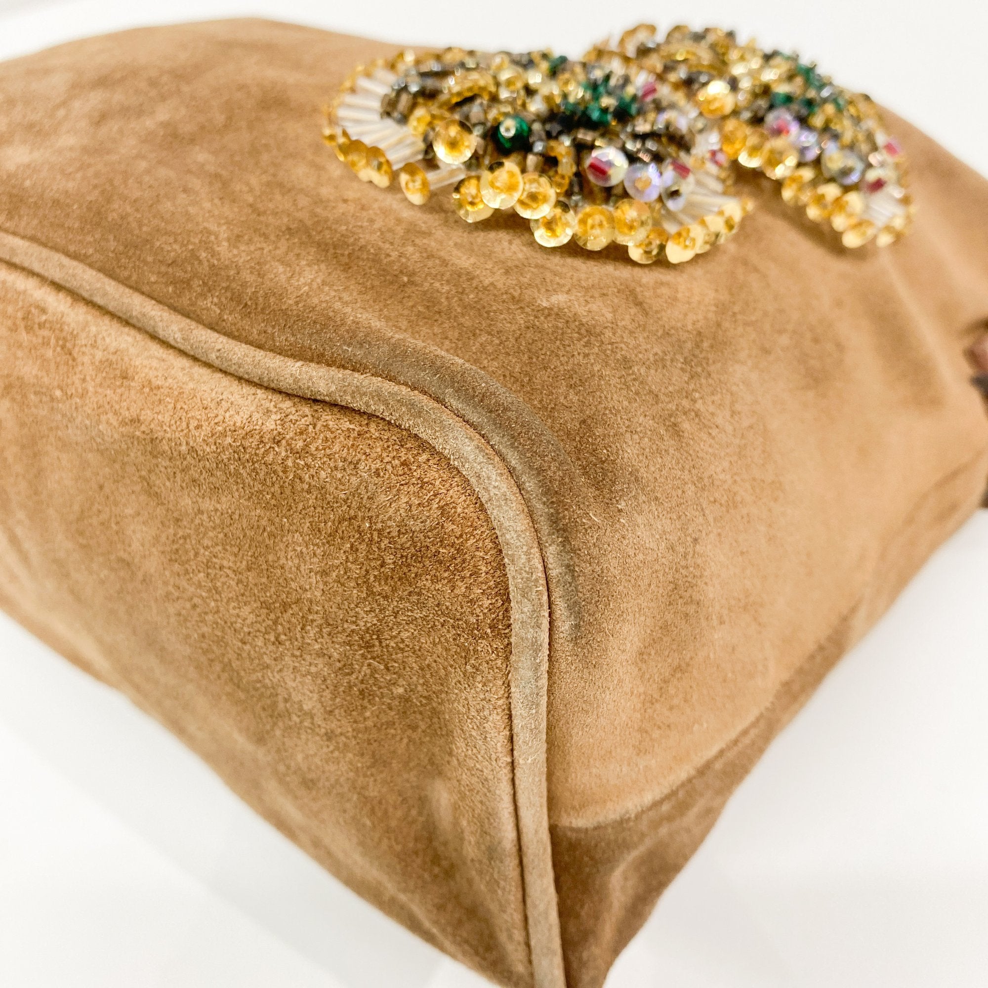 Brown Suede Beaded Hand Bag